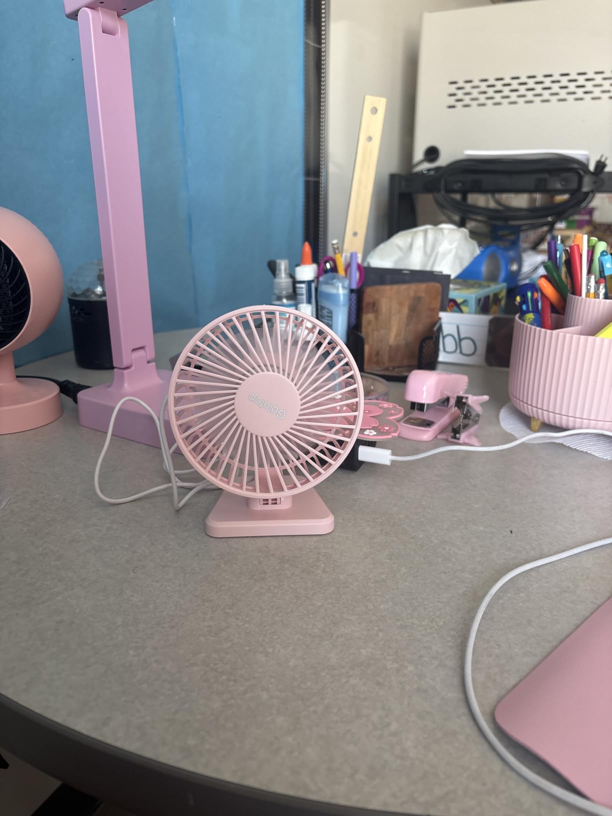 Gaiatop USB Desk Fan, Personal Portable Quiet Small Table Desktop fan | Powerful Mini 3 Speeds, Adjustable Head, for Cooling Home Office Car Summer Travel Gifts Blue customer photo 2