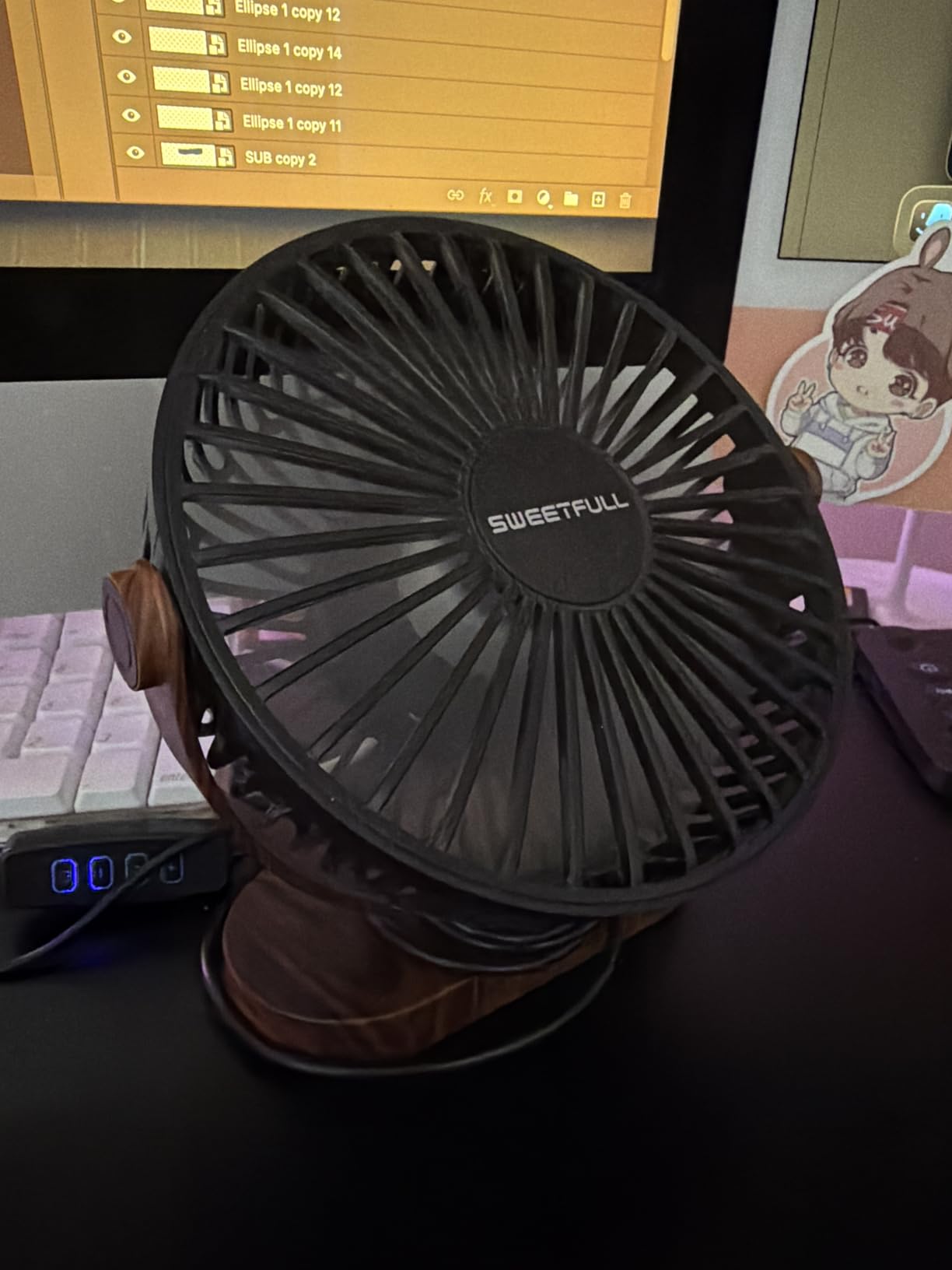 SWEETFULL Small USB Desk Fan, Desktop Table Fan, Quiet Office Mini - Black | 5.8