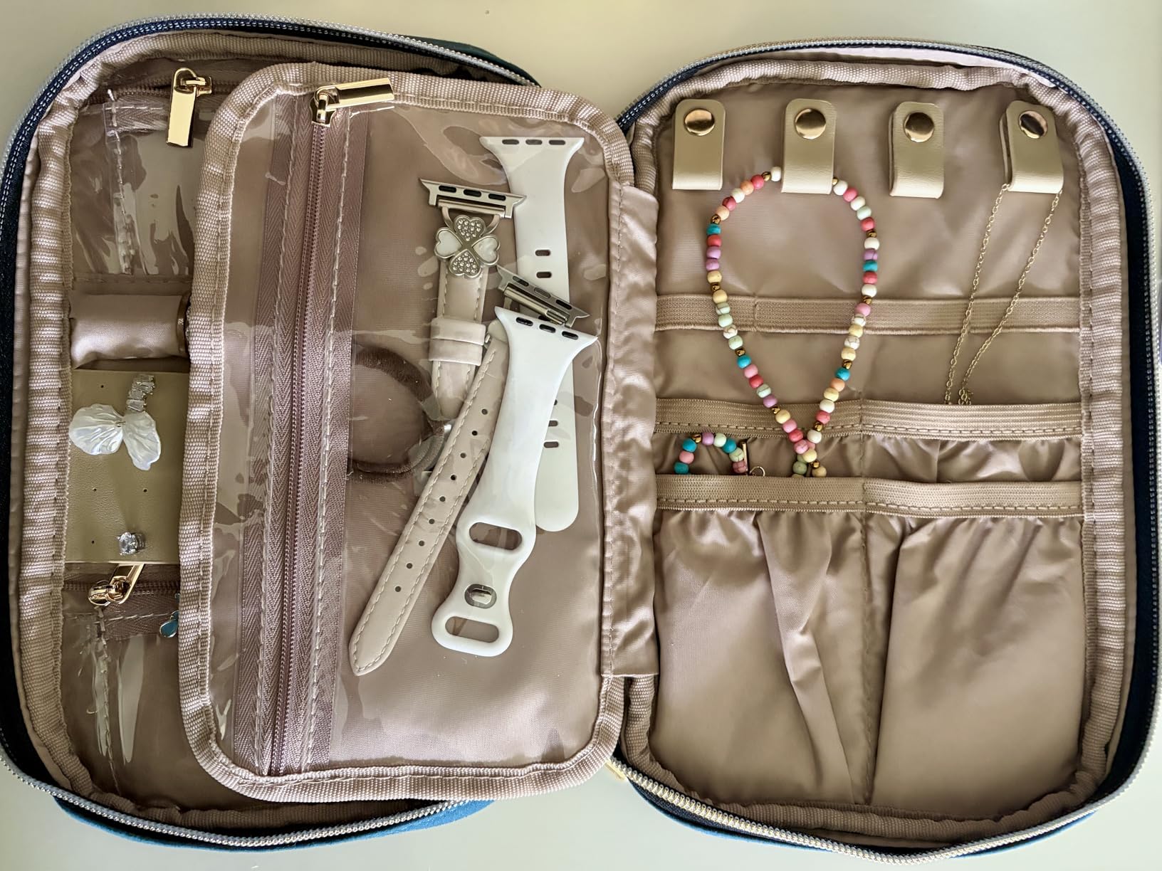 NISHEL Travel Jewelry Case Organizer, Tangle-Free Necklace Storage Bag | Stores rings, earrings, bracelets and watches in a compact case for travel, vacations and daily use, Pink, Medium customer photo 1