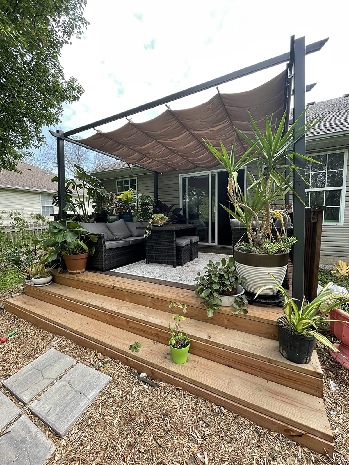 Aoodor 10 x 12 ft Outdoor Pergola with Retractable Shade Canopy, Matte Aluminum Frame, 4 Roller Shade Curtains, Grape Trellis for Patio, Backyard, Garden, and Deck, Brown customer photo 1