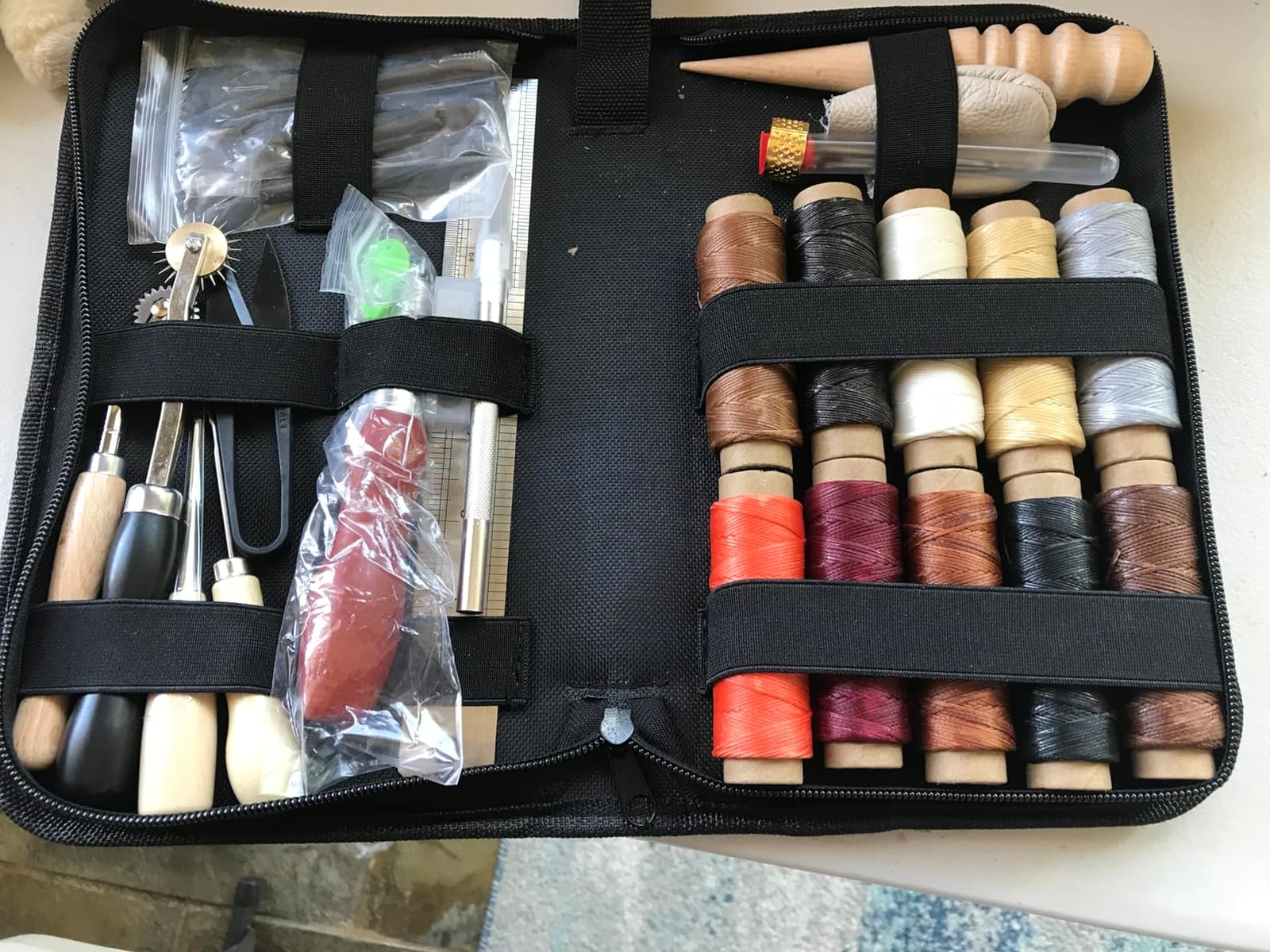 Leather Working Tools for Beginners: Professional Leather Tools with Punch | leather sewing kit with Waxed Thread Groover Awl Stitching Punch for Leathercraft Adults Gifts, Practical leather working kit customer photo 1