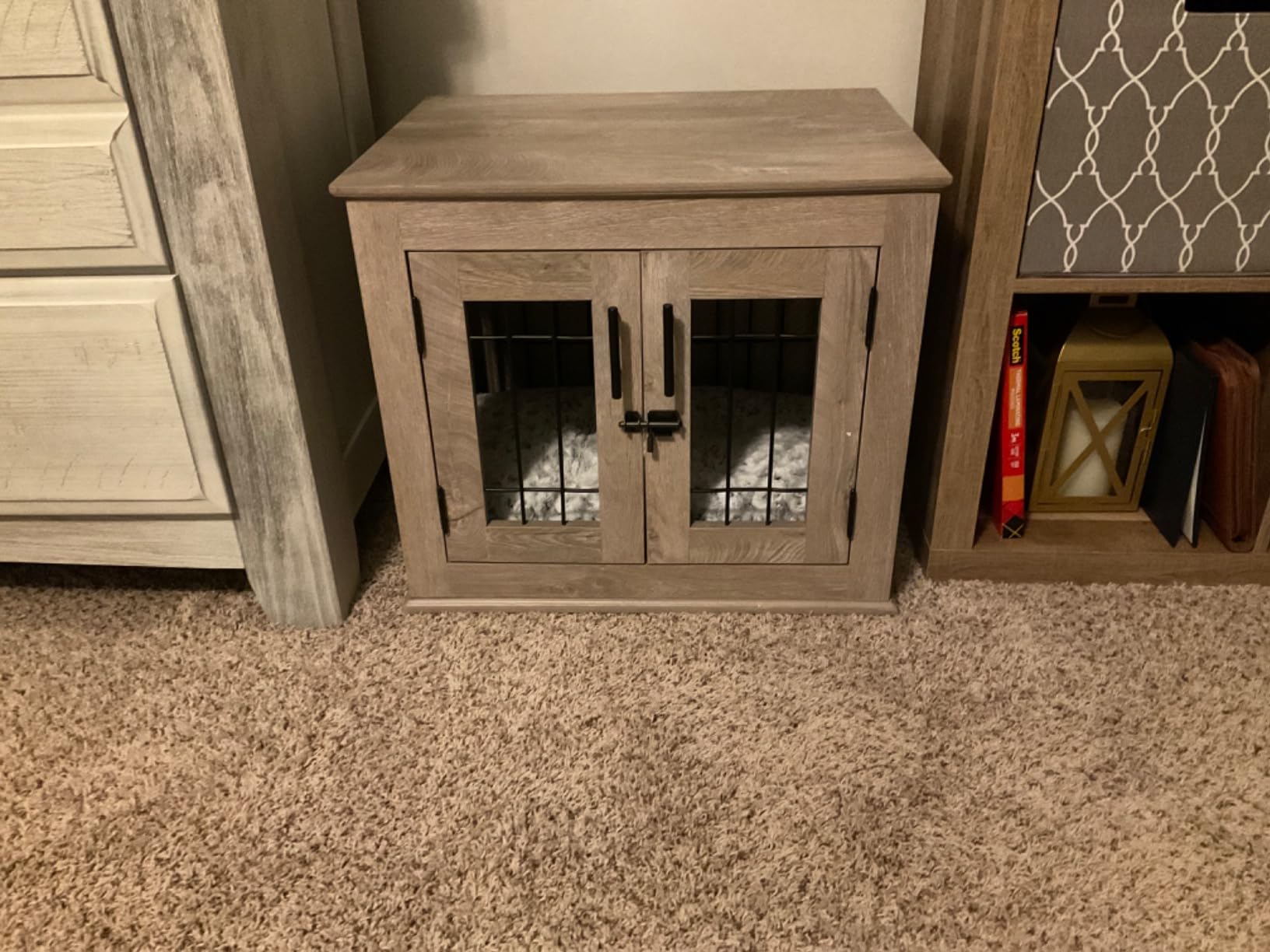 beeNbkks Furniture Style Dog Crate End Table, Double Doors Wooden Wire Dog Kennel with Pet Bed, Decorative Pet Crate Dog House Indoor Medium Large customer photo 2