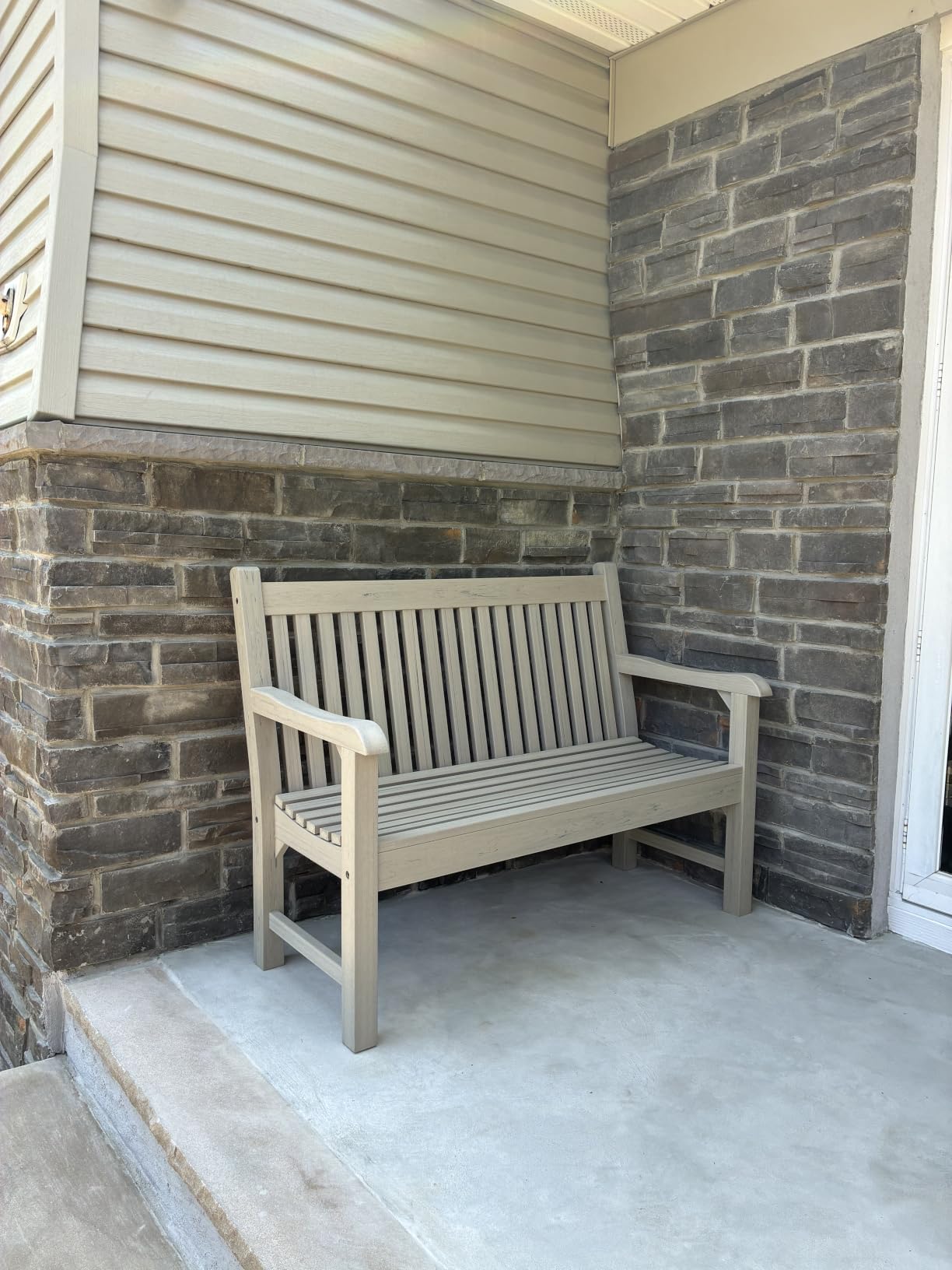 Psilvam 2-Person Outdoor Bench with 700 Lbs Weight Capacity, Teak | Poly Lumber Weatherproof Garden Bench Seating for Porch, Balcony and Park, All-Weather Patio Bench Furniture customer photo 1