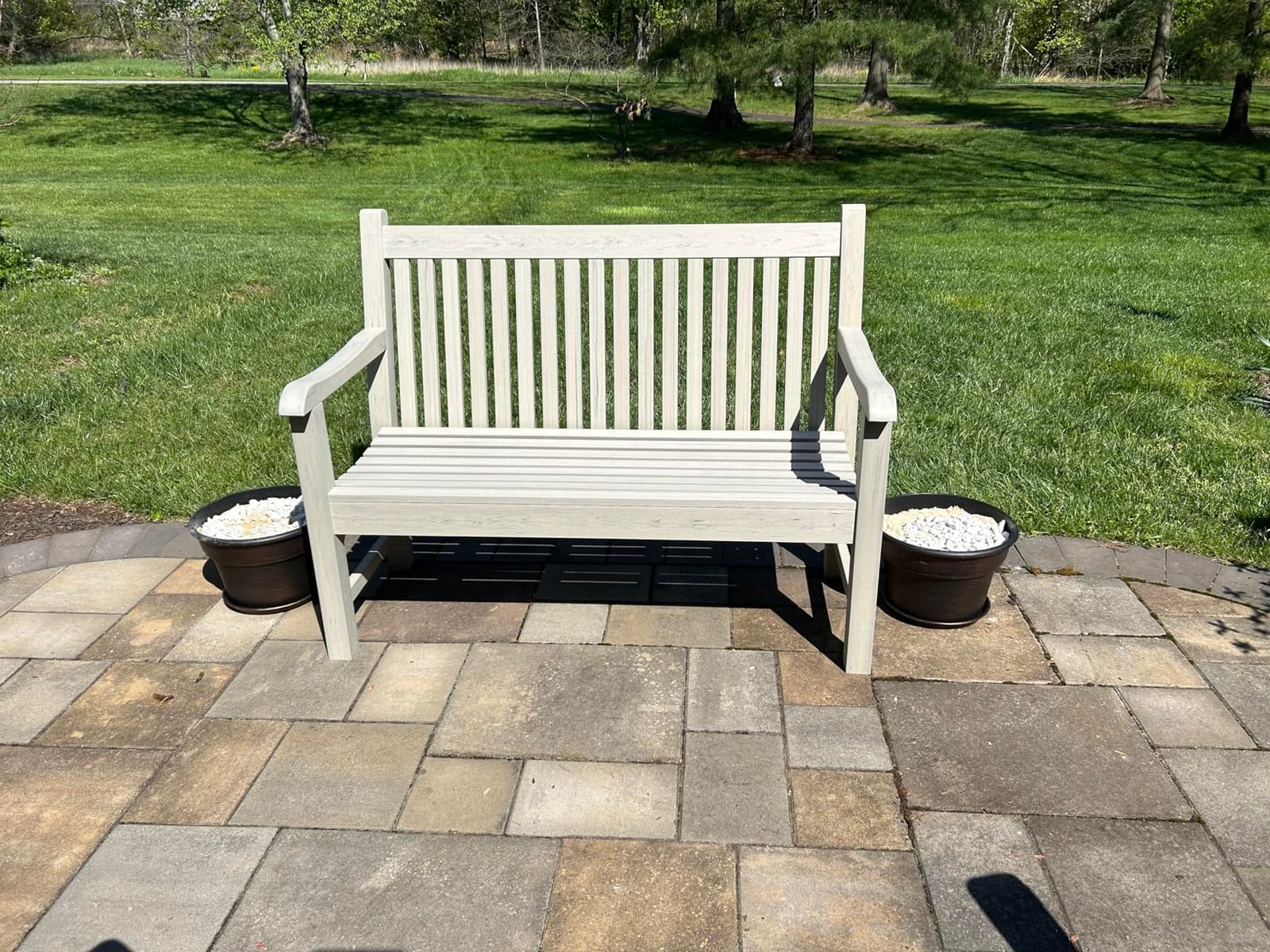 Psilvam 2-Person Outdoor Bench with 700 Lbs Weight Capacity, Teak | Poly Lumber Weatherproof Garden Bench Seating for Porch, Balcony and Park, All-Weather Patio Bench Furniture customer photo 2