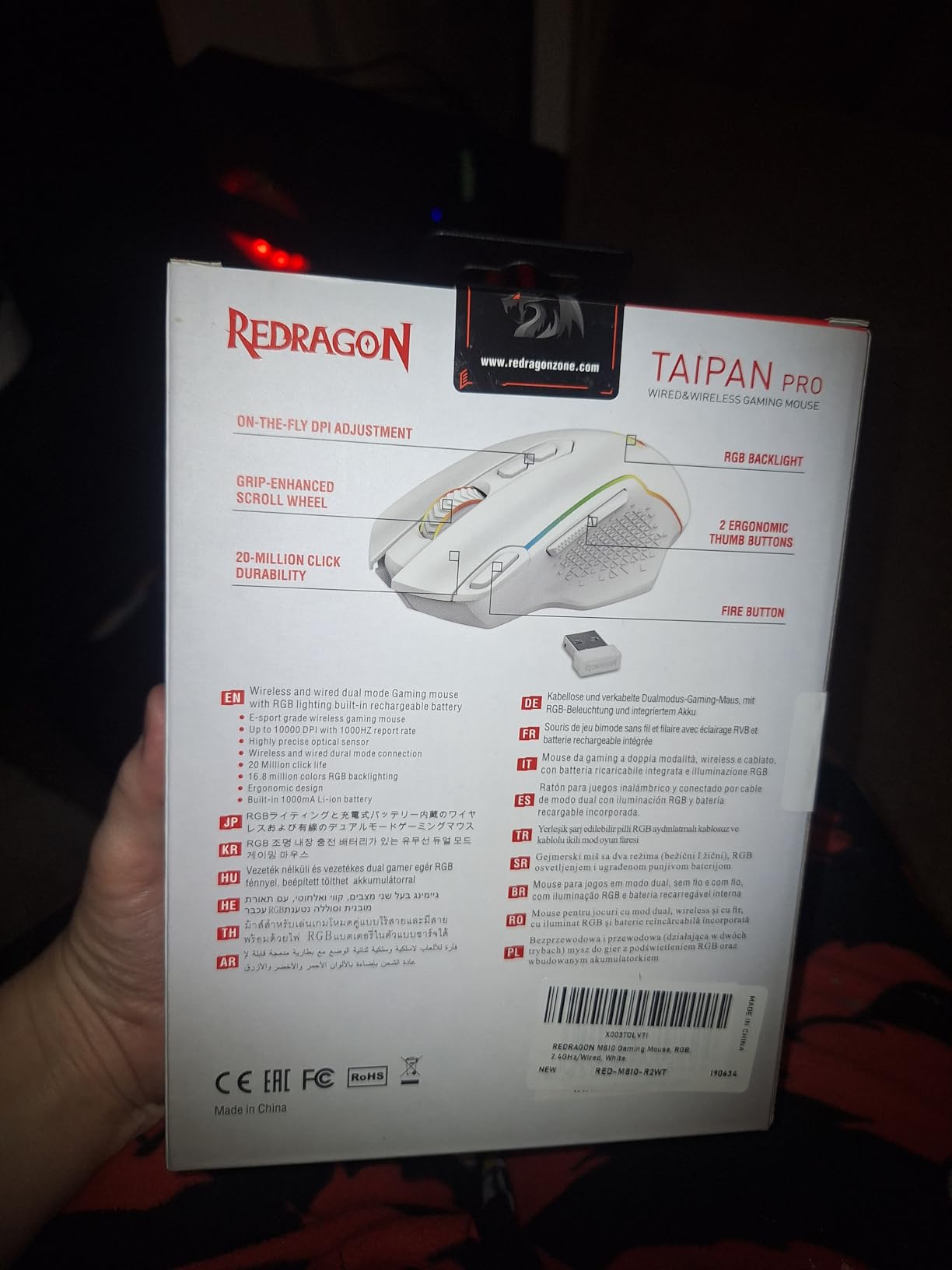 Redragon M810 PRO Wireless RGB Gaming Mouse 10000 DPI Remapping Keys | Cable-Free 0 Delay, Rapid-Fire Macro Keybinds, Vibing Backlight, Ergonomic Grip Body Comfort customer photo 1