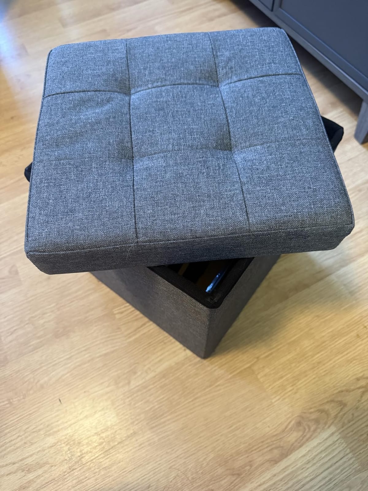 SONGMICS Small Folding Storage Ottoman, 11.8 x 11.8 x 11.8 in, Linen-Look Fabric, Storage Chest, Foot Rest Stool, Holds up to 286.6 lb, Slate Gray customer photo 1