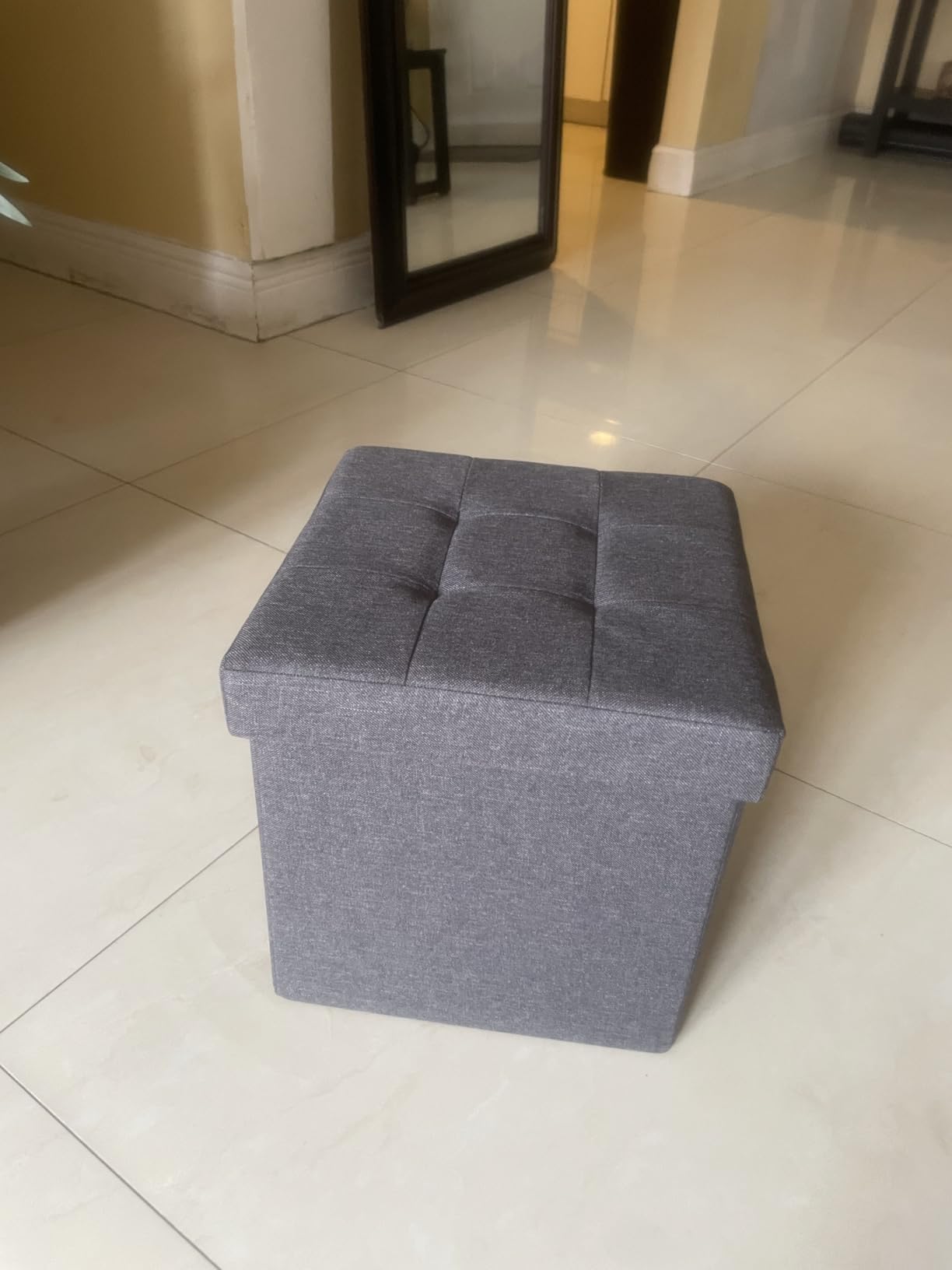 SONGMICS Small Folding Storage Ottoman, 11.8 x 11.8 x 11.8 in, Linen-Look Fabric, Storage Chest, Foot Rest Stool, Holds up to 286.6 lb, Slate Gray customer photo 2