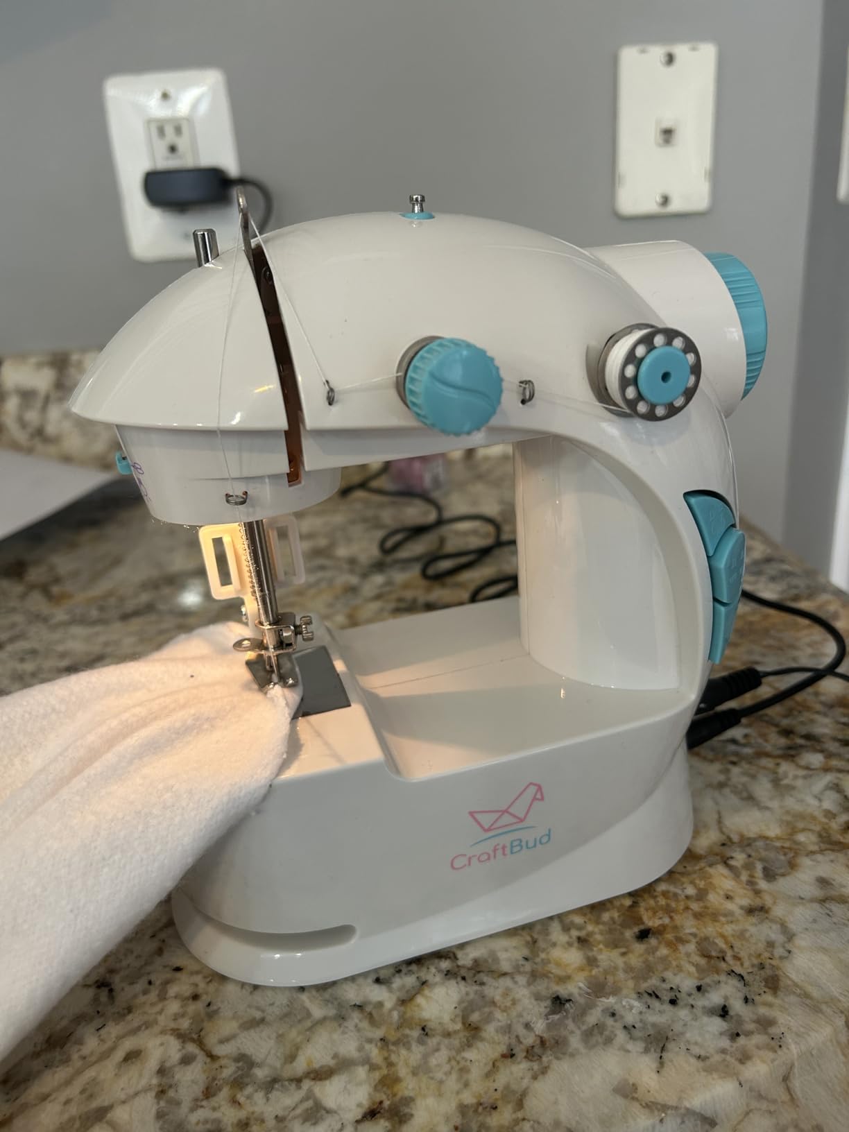 CraftBud Mini Sewing Machine for Beginners, Adults and Kids Sewing Machine | 48-Piece Sewing Kit Accessories, Portable, Dual Speed, Extension Table, Foot Pedal, Built-in Light, Guide Book & More, White customer photo 1