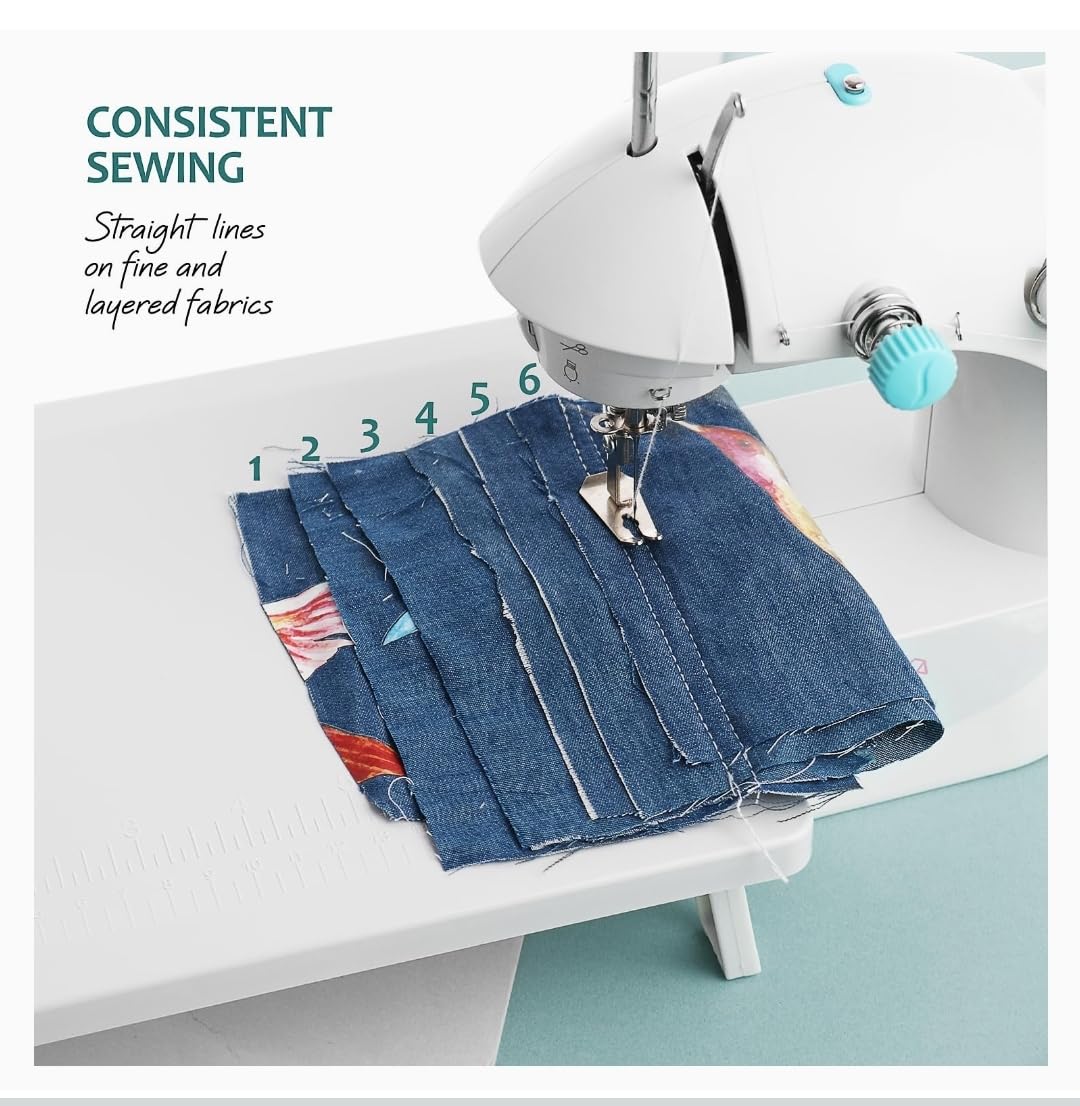 CraftBud Mini Sewing Machine for Beginners, Adults and Kids Sewing Machine | 48-Piece Sewing Kit Accessories, Portable, Dual Speed, Extension Table, Foot Pedal, Built-in Light, Guide Book & More, White customer photo 2