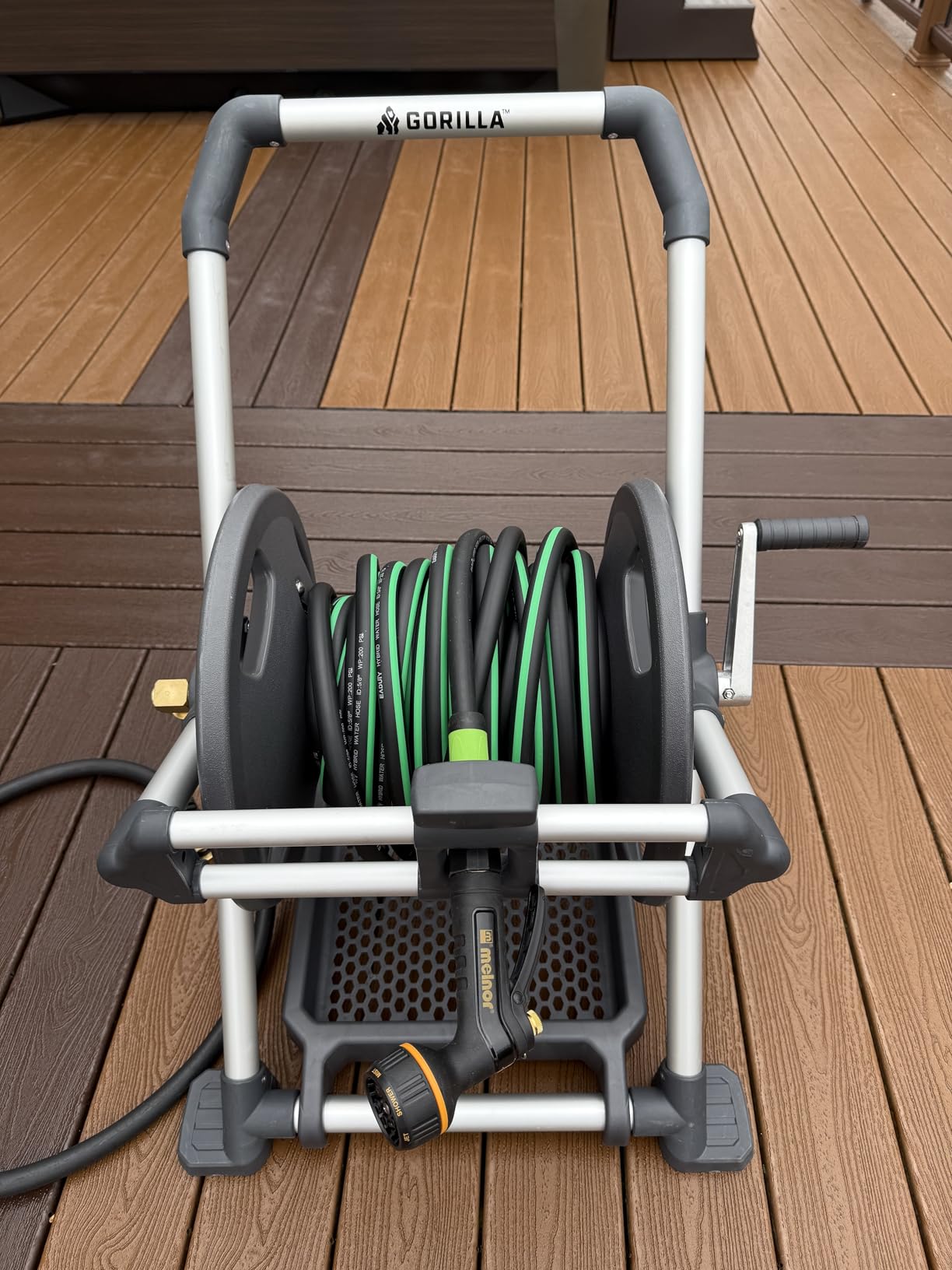 Gorilla GRS-200H Aluminum Garden Hose Reel, 200 Ft, No-Leak Brass Fittings, Rust-proof frame, Smooth winding hose guide, Upright comfort handle, Stable wide base customer photo 1