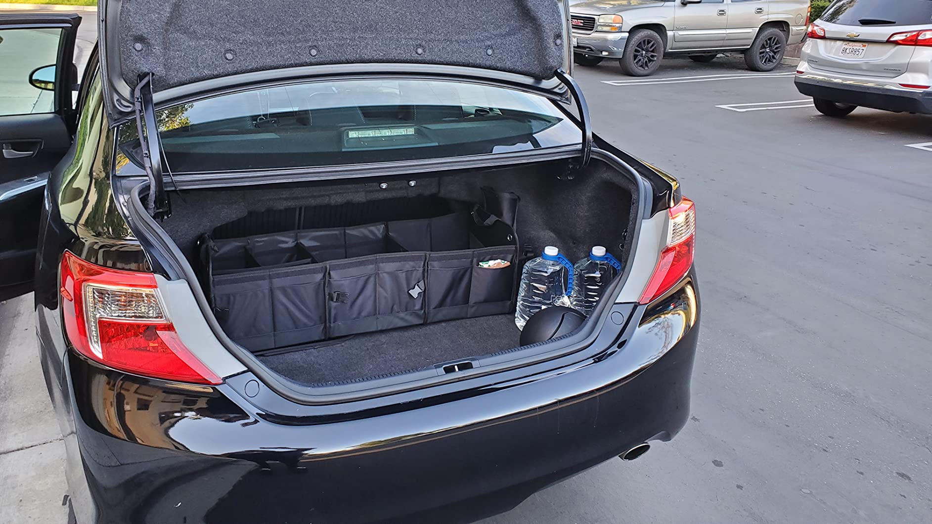 1680D 114L Extra-Large Collapsible Car Trunk Organizer with Lid | Water-repellent Oxford, rigid PP panels, 3 sections, 4 dividers, up to 22 storage areas, hook-and-loop base & anchor straps customer photo 1