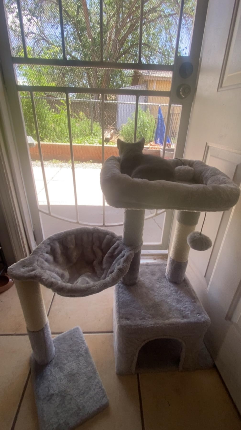 Pesofer Cat Tree, Small Cat Tower with Sisal Scratching Post and Hammock Light Gray customer photo 2
