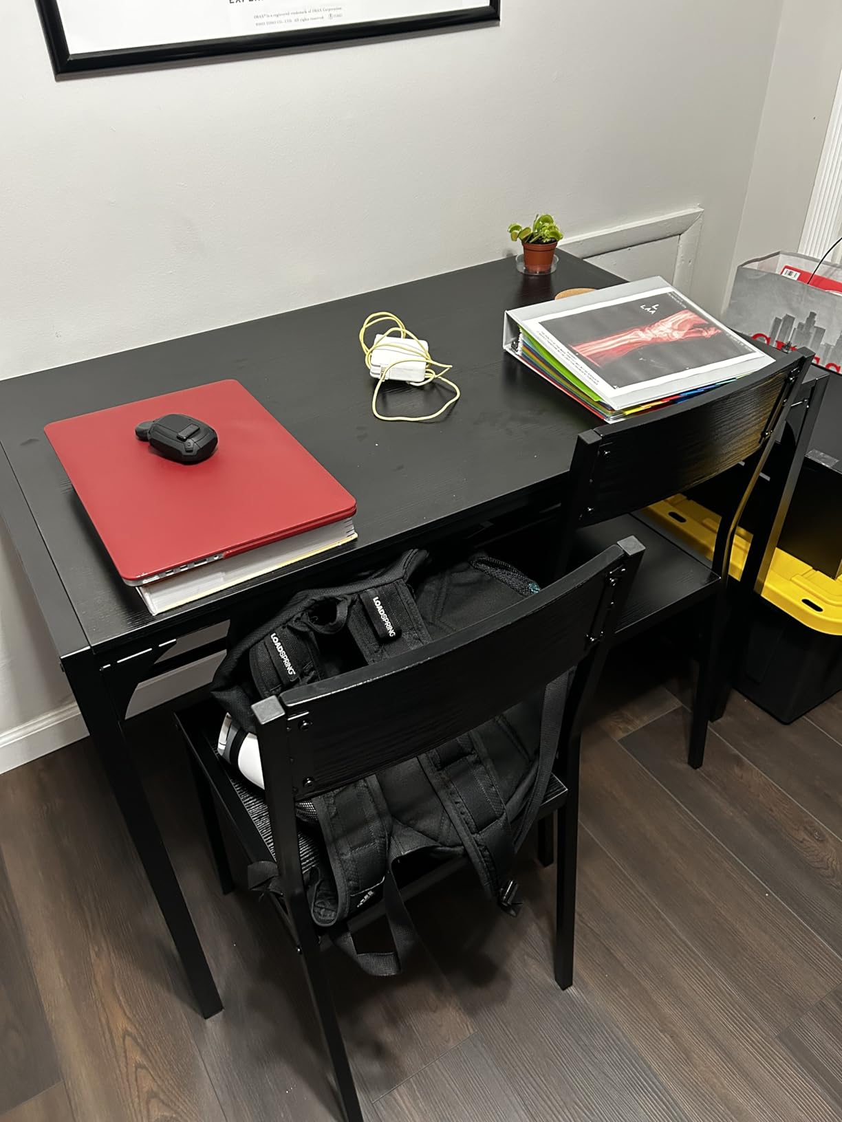 Gizoon 4-Piece Dining Table Set for 4, Kitchen Table with Bench Black | Space-saving black 4-piece dinette set with metal storage rack. Includes 2 ergonomic chairs and 1 bench. customer photo 2