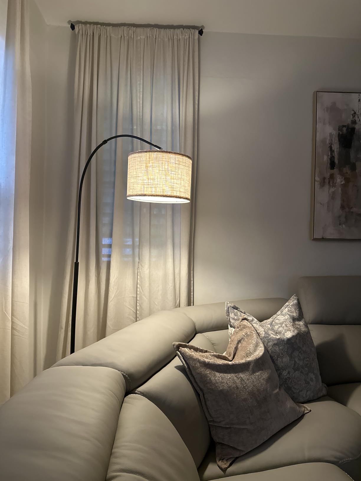 Seaside village Arc Floor Lamps for Living Room, Modern Standing Lamp with Adjustable Hanging Drum Shade, Tall Pole Lamp with Foot Switch, Over Couch Arched Reading Light for Bedroom, Office (Black) customer photo 1