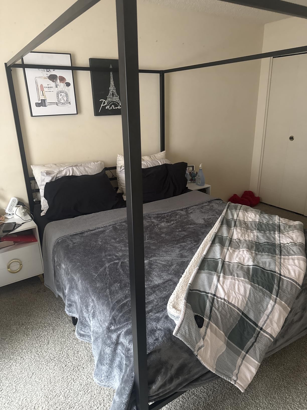 ikalido Queen Size Metal Canopy Bed Frame, Heavy-Duty Support, Black | Modern Four-Poster Platform Bed, Under-Bed Storage, EVA Noise Sponge, Mattress Foundation, No Box Spring Needed, Easy Install customer photo 1