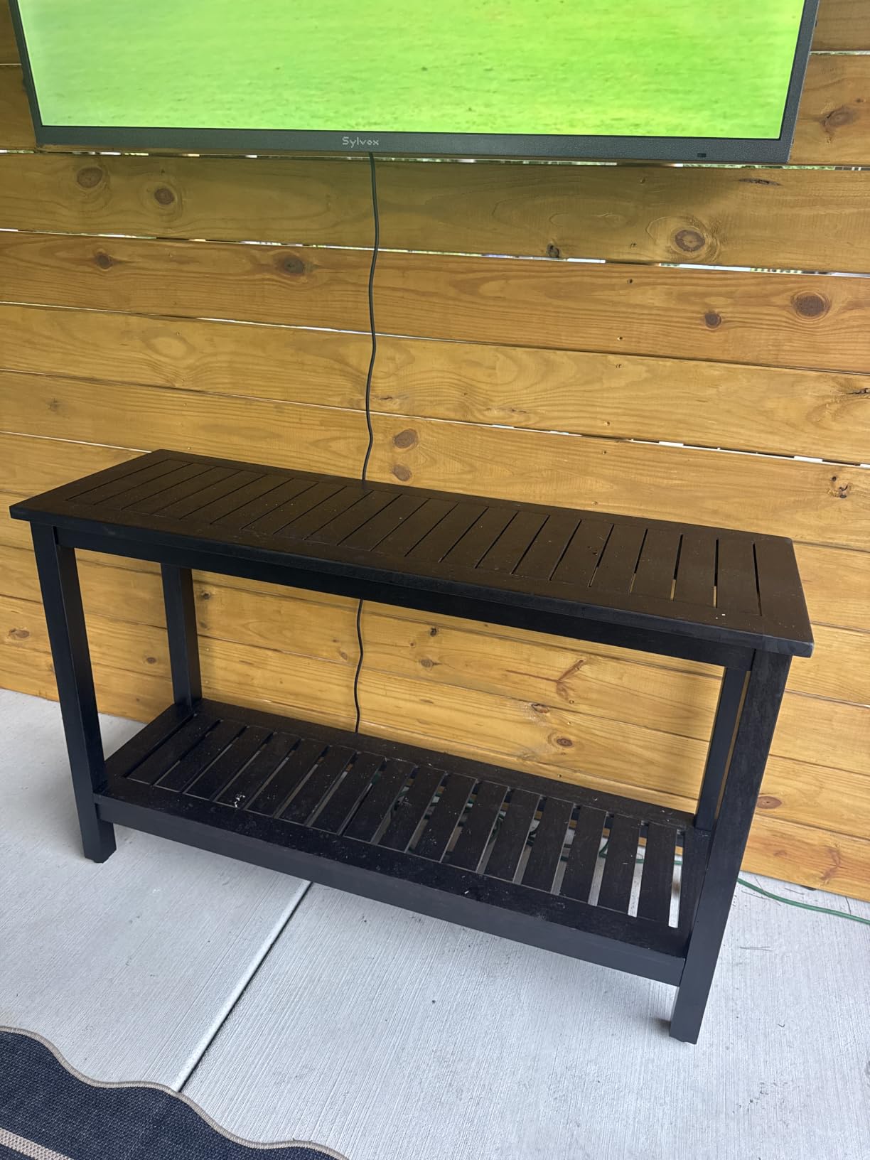Best Choice Products 48in 2-Shelf Eucalyptus Wooden Console Table Indoor Outdoor Multifunctional Buffet Bar Storage Organizer w/Foot Sliders - Gray customer photo 1