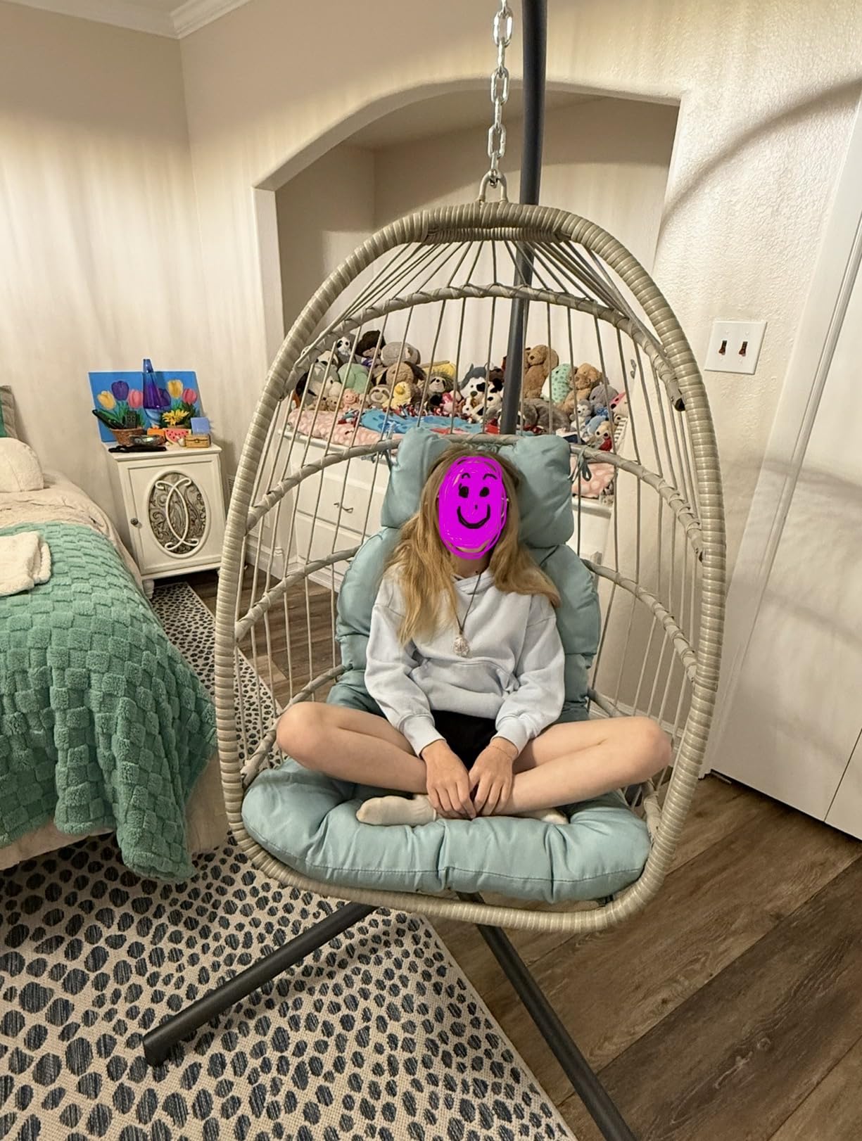 Yechen Indoor Outdoor Egg Hanging Chair with Stand, Charcoal Grey | Egg Chairs with UV Resistant Cushion for Indoor Bedroom Outdoor Garden Backyard customer photo 1