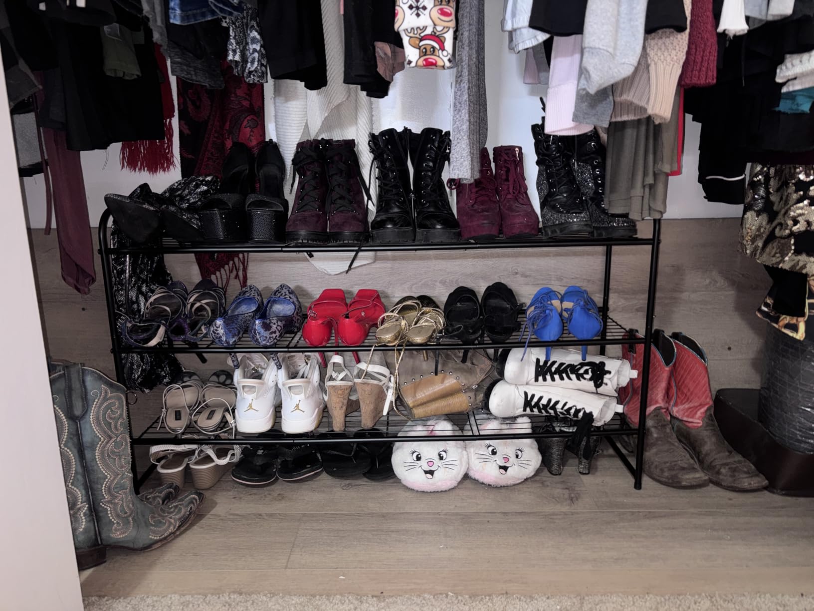 KEETDY 3-Tier Long Shoe Rack for Closet Metal Shoe Organizer for Entryway, Wide Stackable Shoe Storage Shelf with Sturdy Wire Grid for Closet Floor, Bedroom, Black customer photo 2