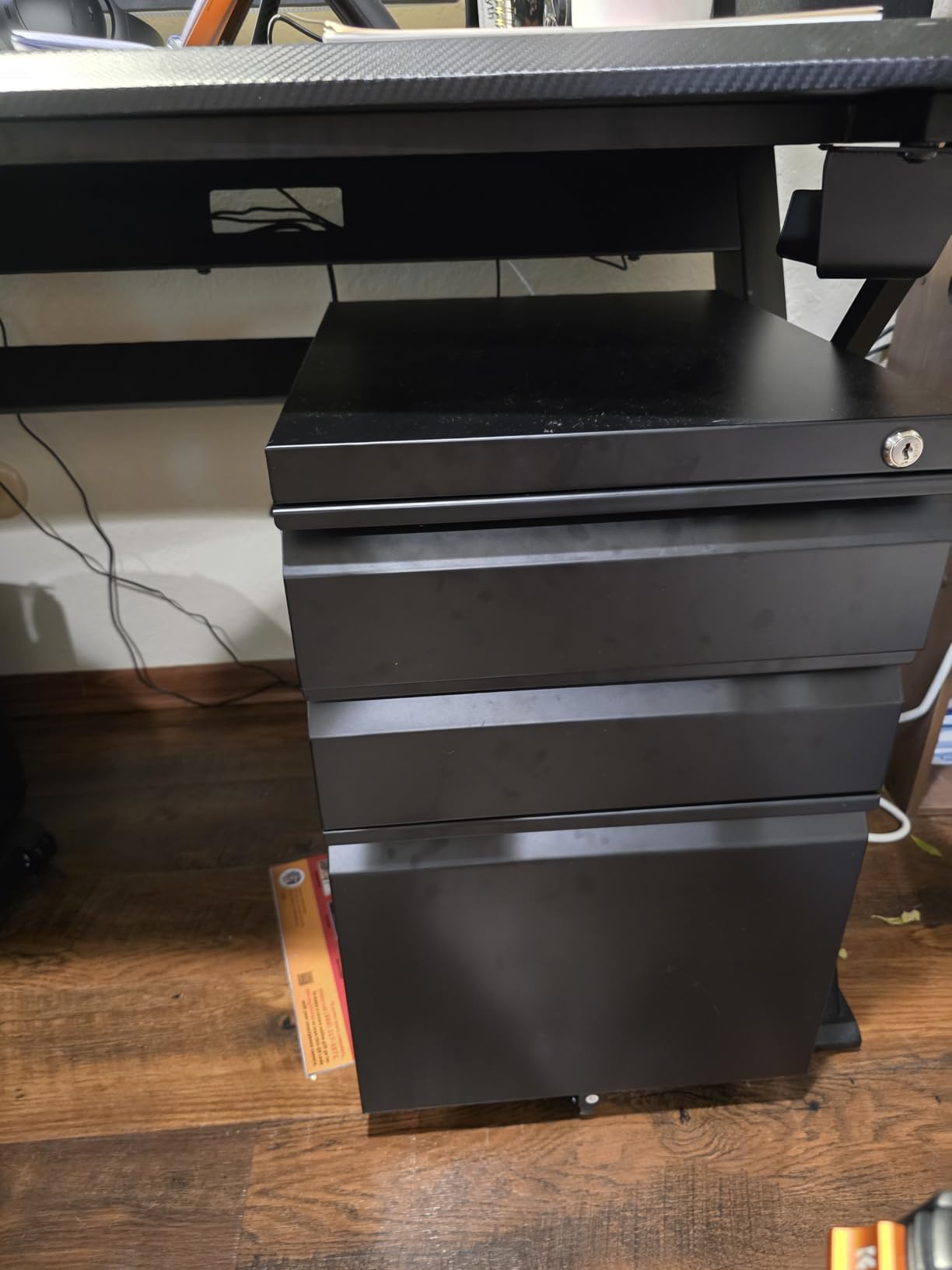 DEVAISE 3 Drawer File Cabinet with Lock, Fully Assembled Except Casters | Metal Filing Cabinet Under Desk for Home Office, Fits Letter/Legal/A4 Size, Black customer photo 1