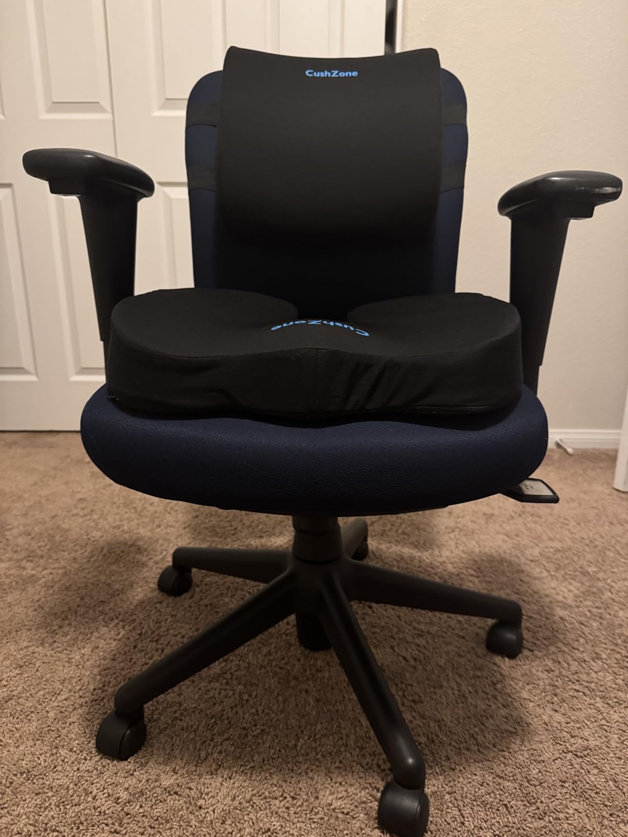 CushZone Seat Cushion and Lumbar Support Pillow for Office Chair, Black | Ergonomic Memory Foam for Sciatica Pain Relief & Posture Correction; Non-Slip Chair Cushions for Car, Wheelchair and Travel customer photo 2