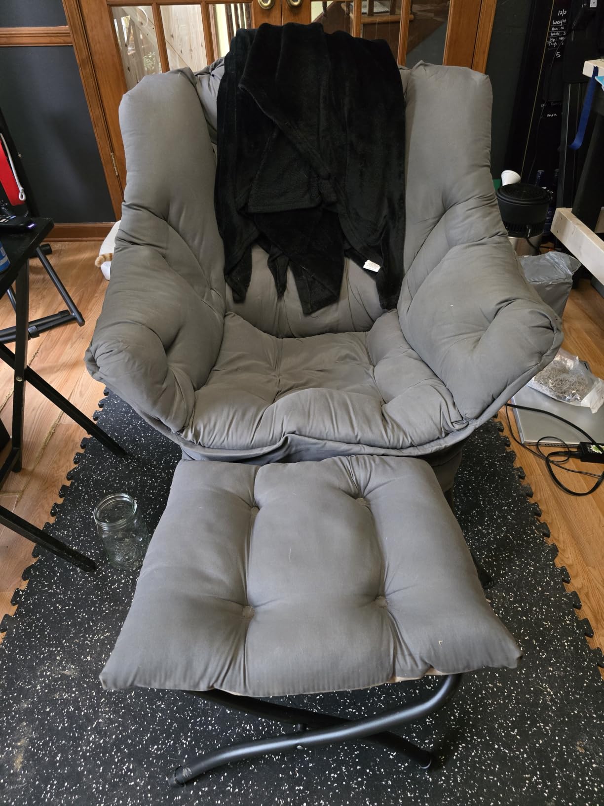 Tiita Lazy Chair with Ottoman, Comfy Reading Accent Chair, Dark Grey | Foldable Footrest, Padded Seat and Backrest, Side Pocket for Lounging in Living Rooms, Bedrooms, Dorms and Small Spaces customer photo 1