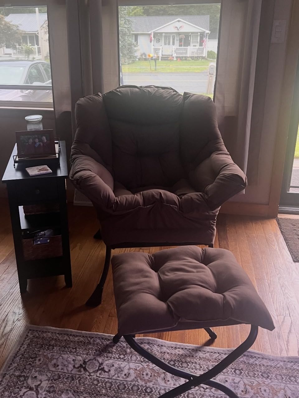 Tiita Lazy Chair with Ottoman, Comfy Reading Accent Chair, Dark Grey | Foldable Footrest, Padded Seat and Backrest, Side Pocket for Lounging in Living Rooms, Bedrooms, Dorms and Small Spaces customer photo 2