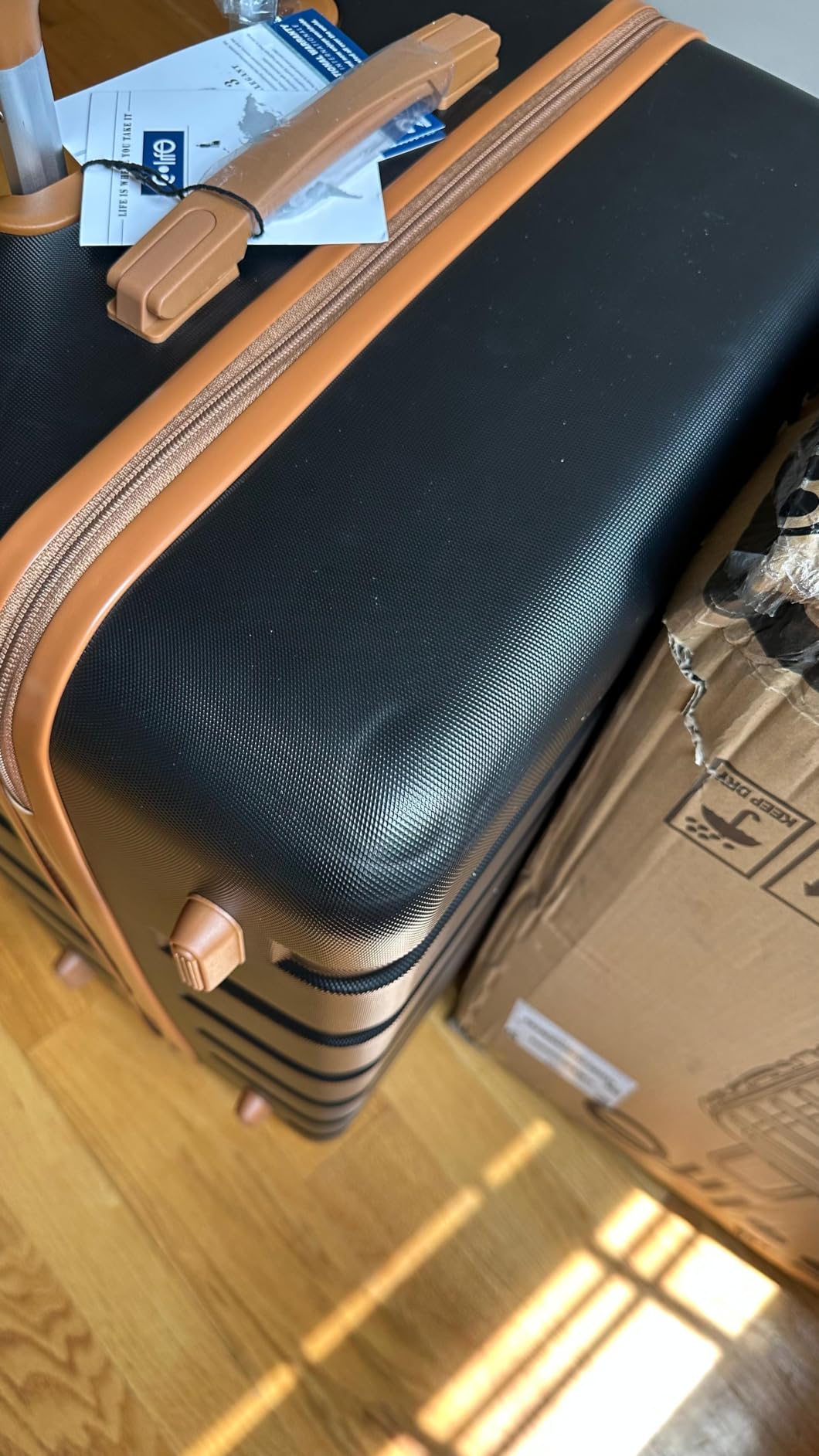 Coolife Luggage Set, Lightweight Durable Hardshell, 3 piece, Apricot Black | suitcase set with 360° Spinner Wheels, TSA-approved Lock, Checked Family Travel, 20/24/28 Inch customer photo 2