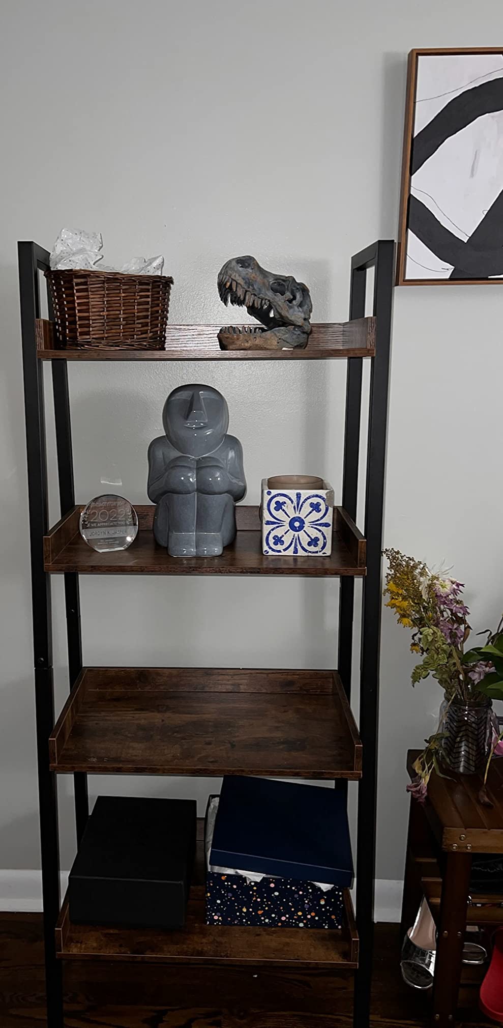ASTARTH 5-Tier Ladder Shelf, 67 Inch Tall Open Floor Standing Bookshelf | Wooden Display Shelves with Metal Frame, for Living Room, Home Office, Rustic Brown customer photo 1
