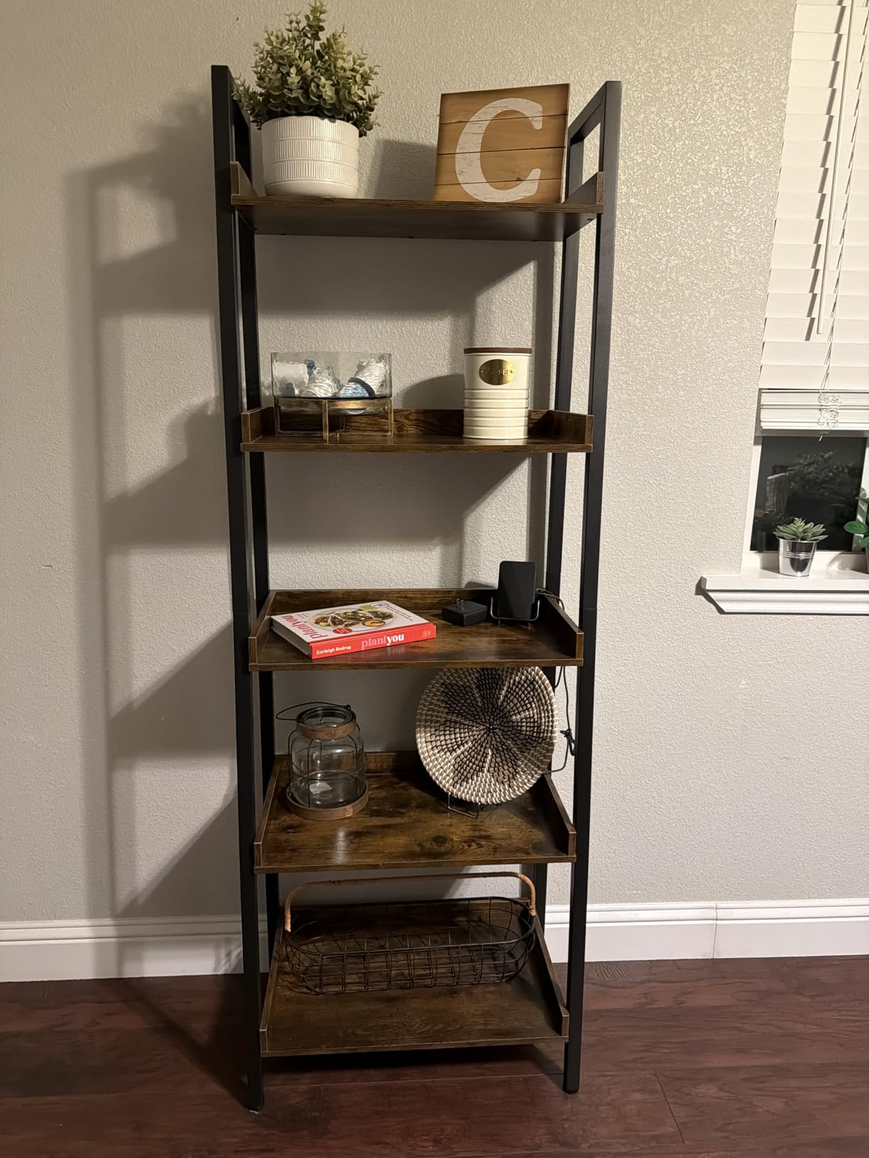 ASTARTH 5-Tier Ladder Shelf, 67 Inch Tall Open Floor Standing Bookshelf | Wooden Display Shelves with Metal Frame, for Living Room, Home Office, Rustic Brown customer photo 2