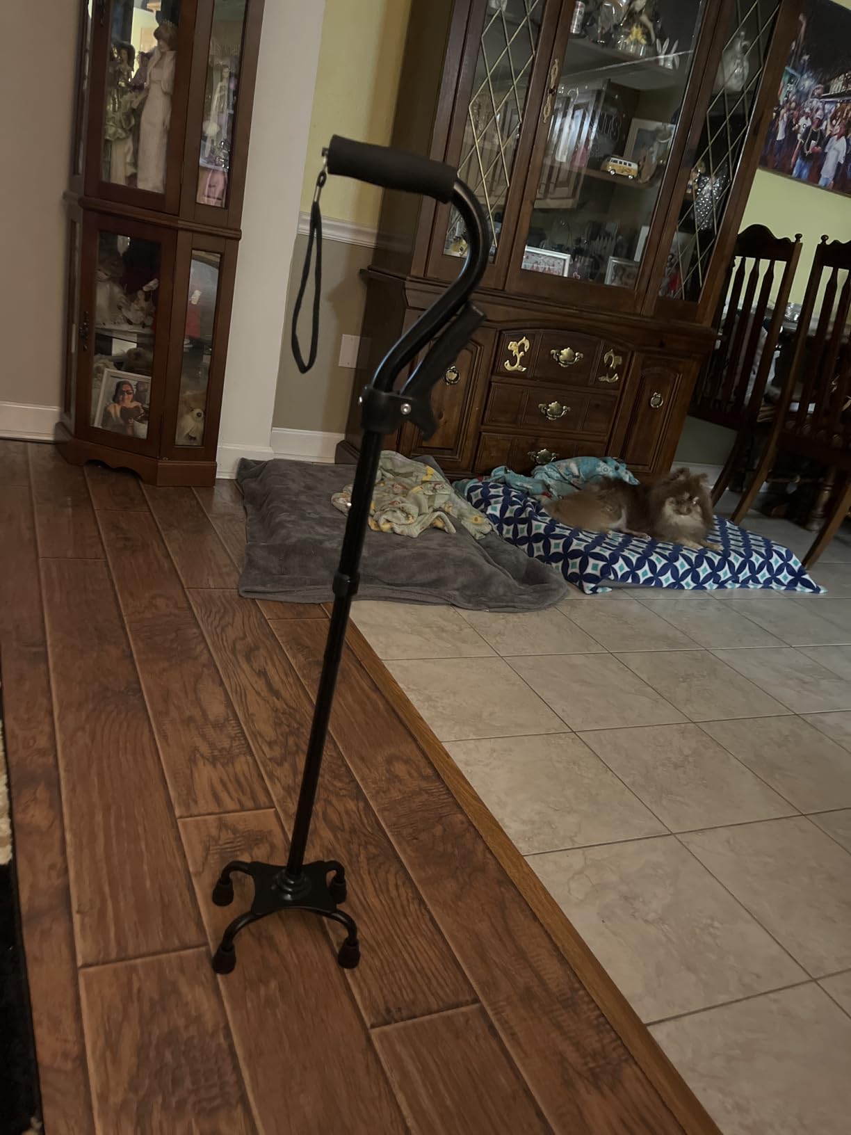 Adjustable Walking Cane for Men & Women with 4-Pronged Base for Extra Stability - Foldable Cane for Seniors with Foam Padded Offset Handle for Soft Grip & a Second Handle for Standing customer photo 1