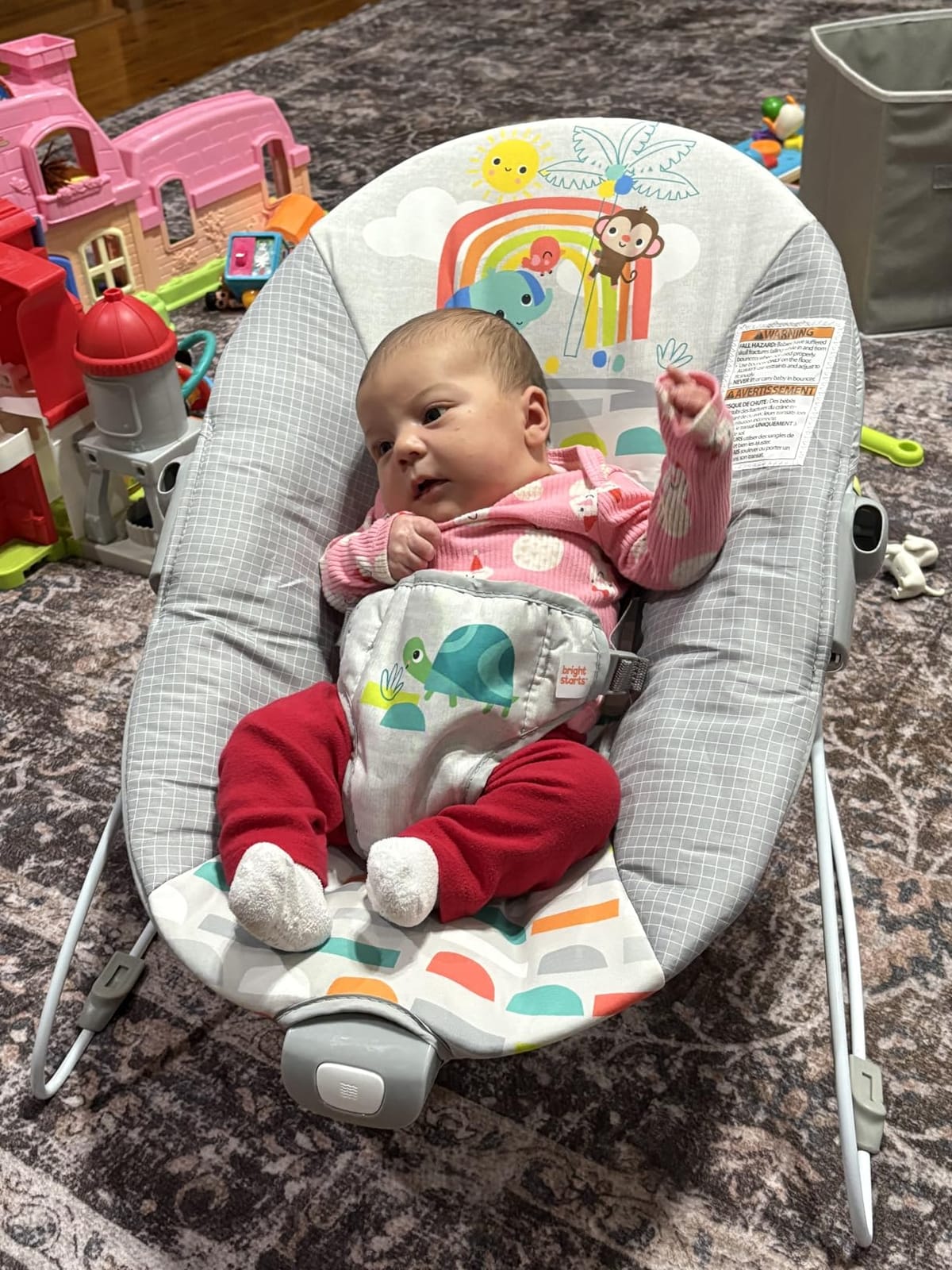 Bright Starts Playful Paradise Comfy Baby Bouncer Seat with Soothing Vibration and Toys, Unisex, 0-6 Months customer photo 2
