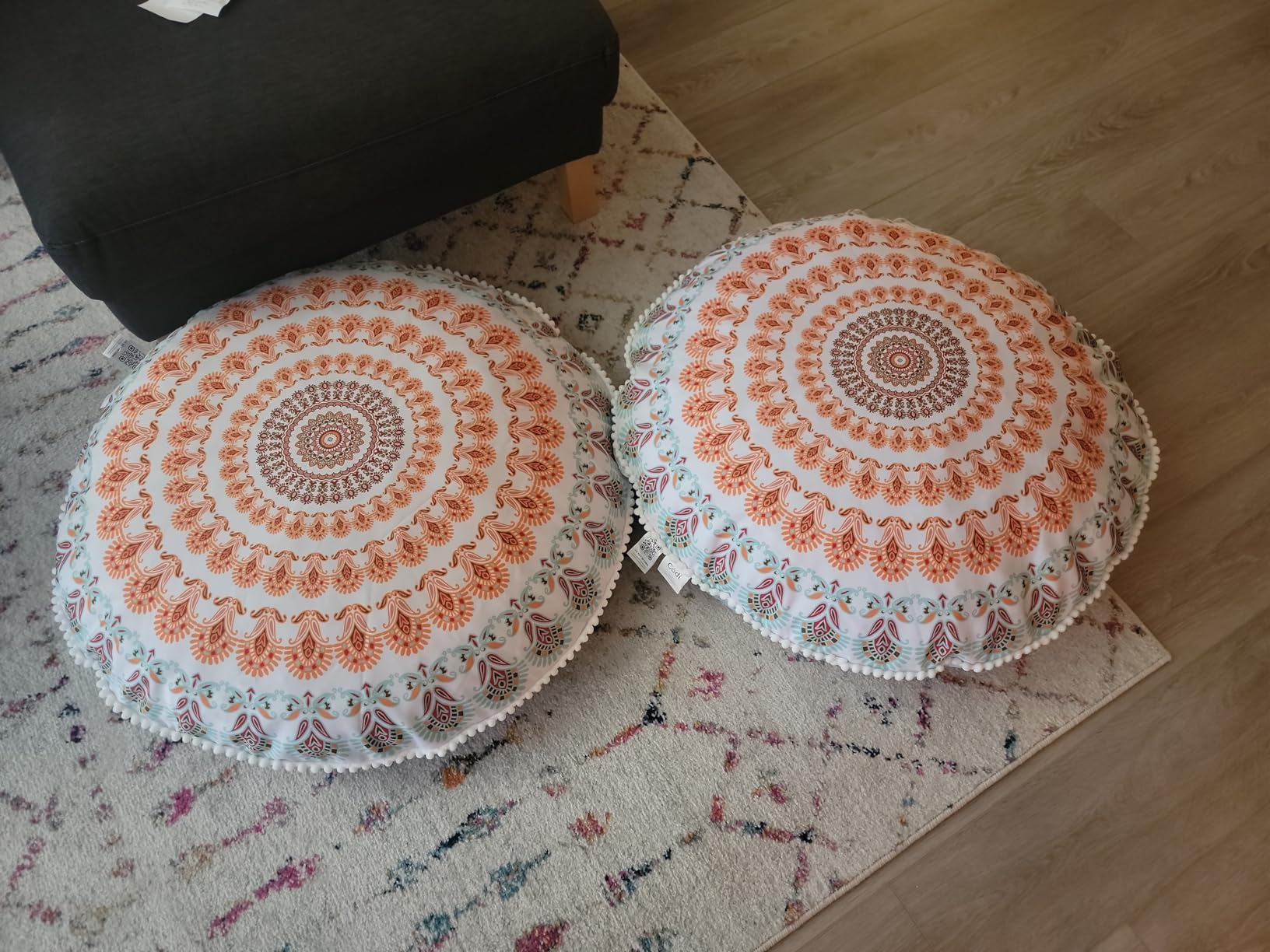 Codi Floor Pillows 2 Pack, Large Meditation Cushions for Adults, 32-inch | Oversized round seating for yoga & zen, Supportive shredded memory foam filling, Removable machine washable boho cover, Navy customer photo 1