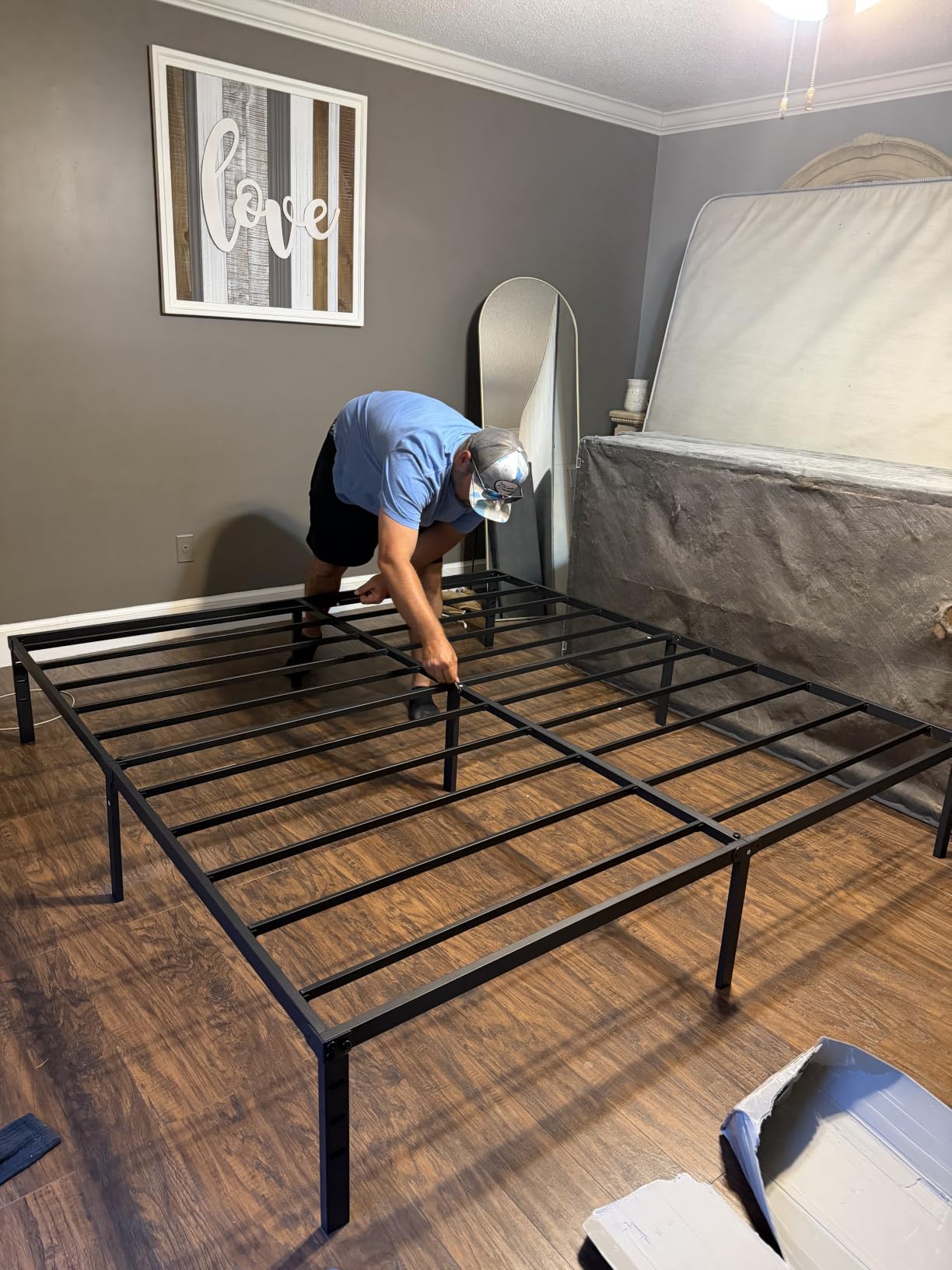NEW JETO Metal Bed Frame, Queen Size Bed Frame with Storage Space, 18 Inch | Heavy Duty Sturdy Mattress Foundation, Easy Assembly, No Box Spring Needed, Black customer photo 1