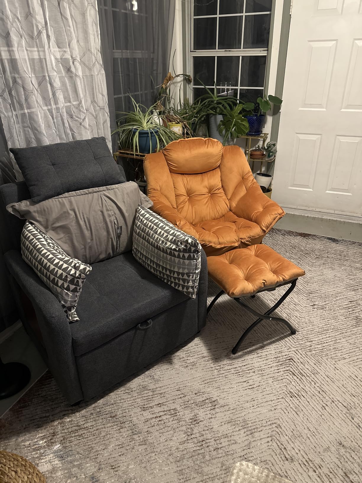 Lazy Chair with Ottoman, Modern Accent Chair Contemporary Sofa Chair with Armrests, Reading Chair and Folding Footstool Set for Living Room, Bedroom, Office, Dark Grey customer photo 2