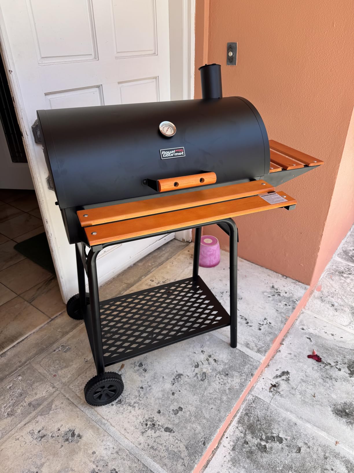 Royal Gourmet CC1830V 30 Barrel Charcoal Grill with Side Front Table | Wood-Painted Table, 627 Square Inches Cooking Space, Outdoor BBQ Grill for Backyard, Patio and Parties customer photo 2