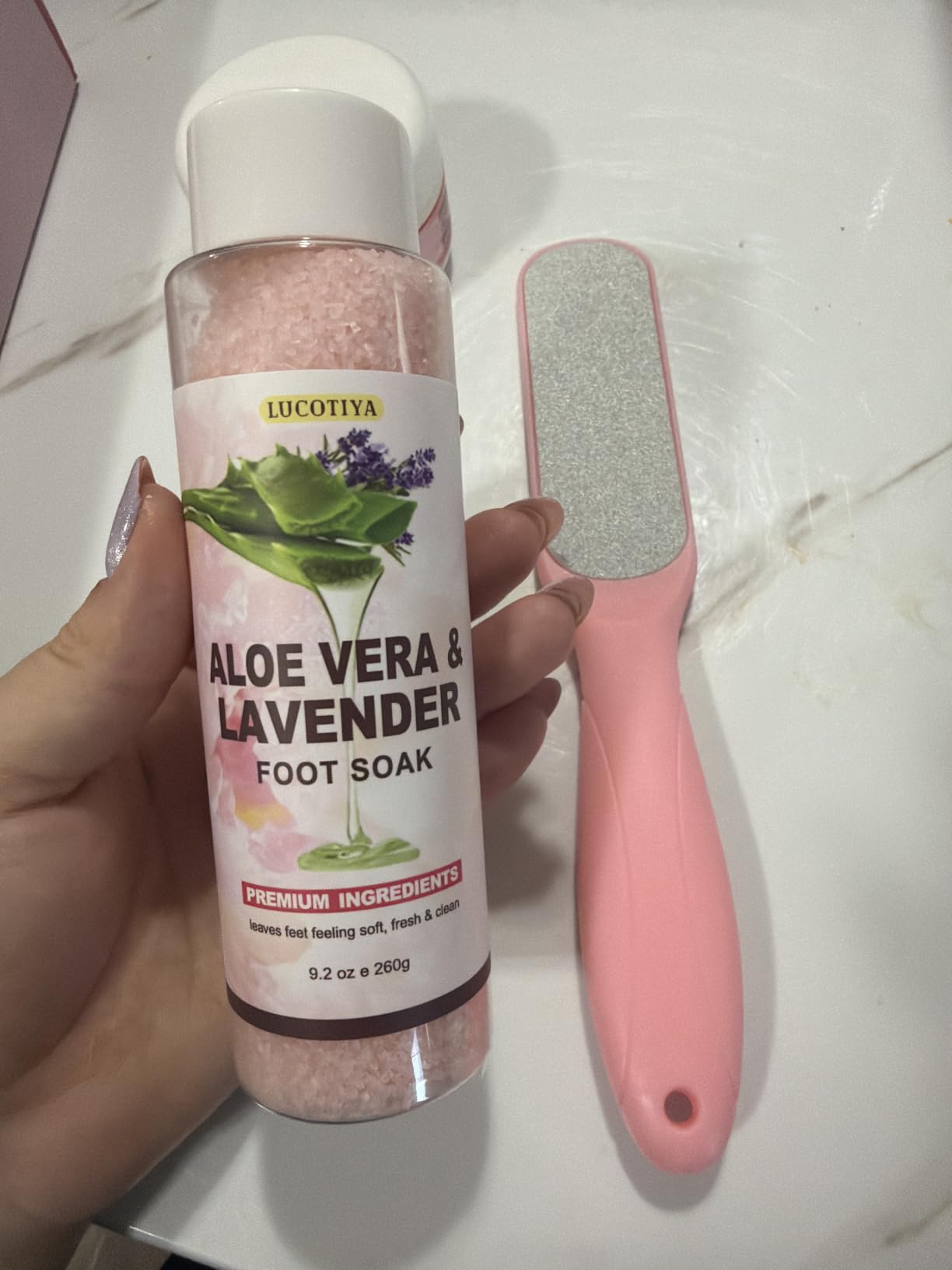 Aloe Lavender Foot Soak Set Salts Foot File Urea Cream Callus Remover | Pedicure Supplies for Dry, Cracked Feet - Foot Spa Pedicure Kit for Women Men customer photo 1