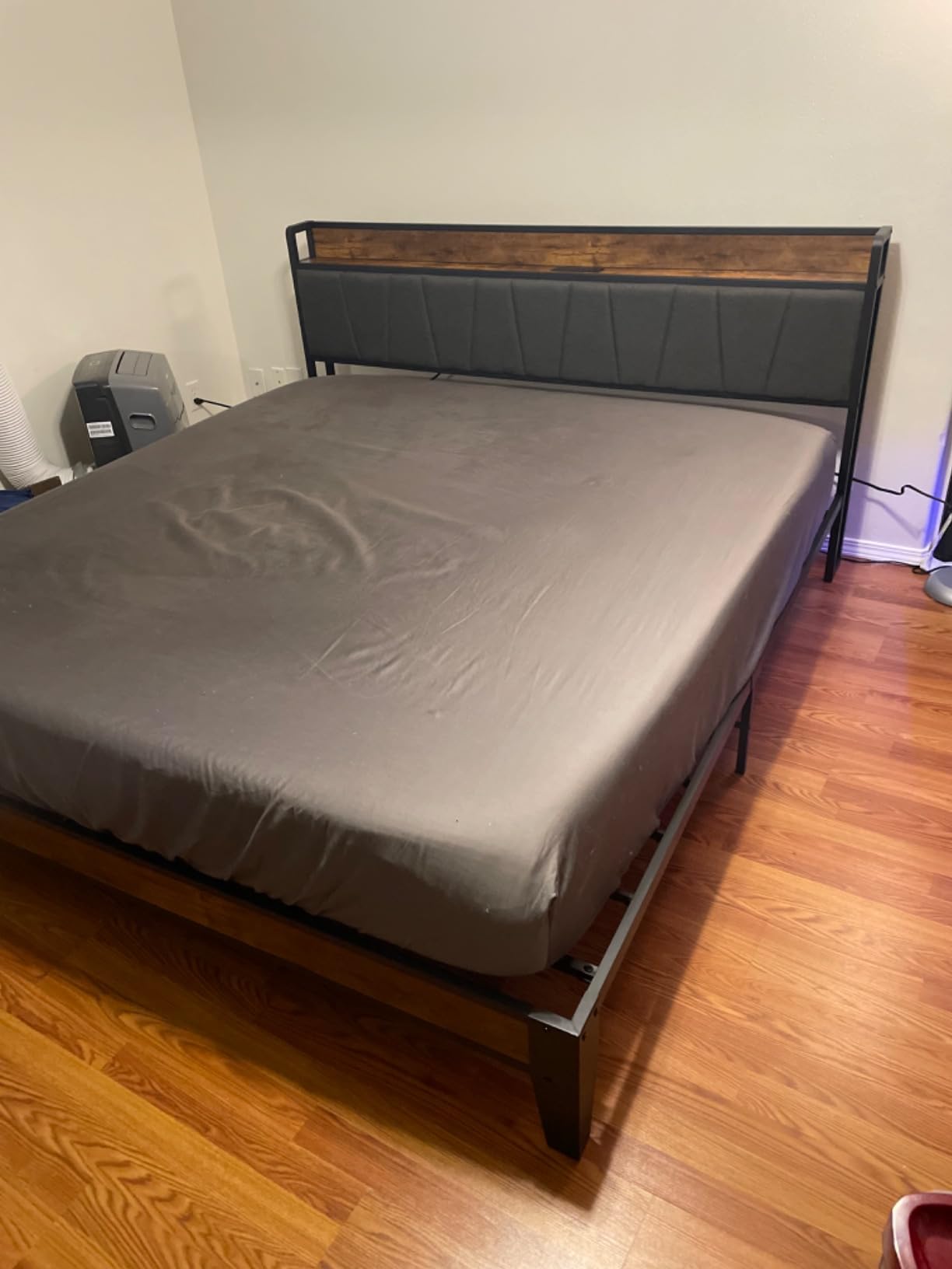 LIKIMIO Twin Size Bed Frame with Storage Headboard and Charging Station | Vintage Brown and Gray Upholstered Platform Bed Frame, Sturdy Noise-Free Metal Support, No Box Spring Needed, Easy Assembly customer photo 1