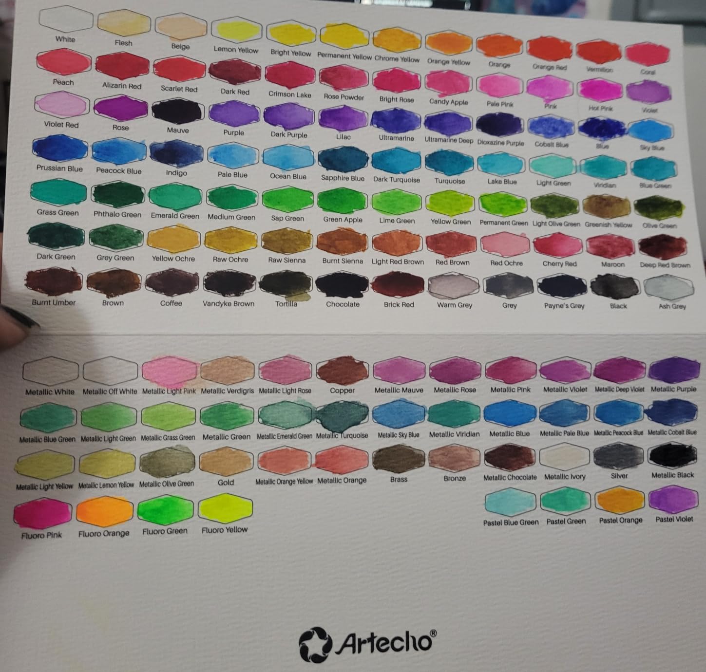Artecho 50-Color Watercolor Paint Set, Compact Travel Tin Case | 50 Colors: 46 Classic & 4 Fluorescent; 2 Brushes and 10 Watercolor Sheets for Beginners, Gifting and Travel Painting customer photo 1