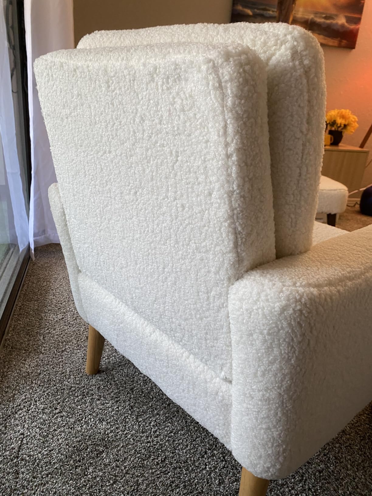 Sherpa Accent Chair, Modern White Teddy Fabric Upholstered Comfortable Armchair, Comfy Reading Leisure Chairs for Bedroom, Living Room, Home Office, Small Sofa Chair with Wood Legs customer photo 1