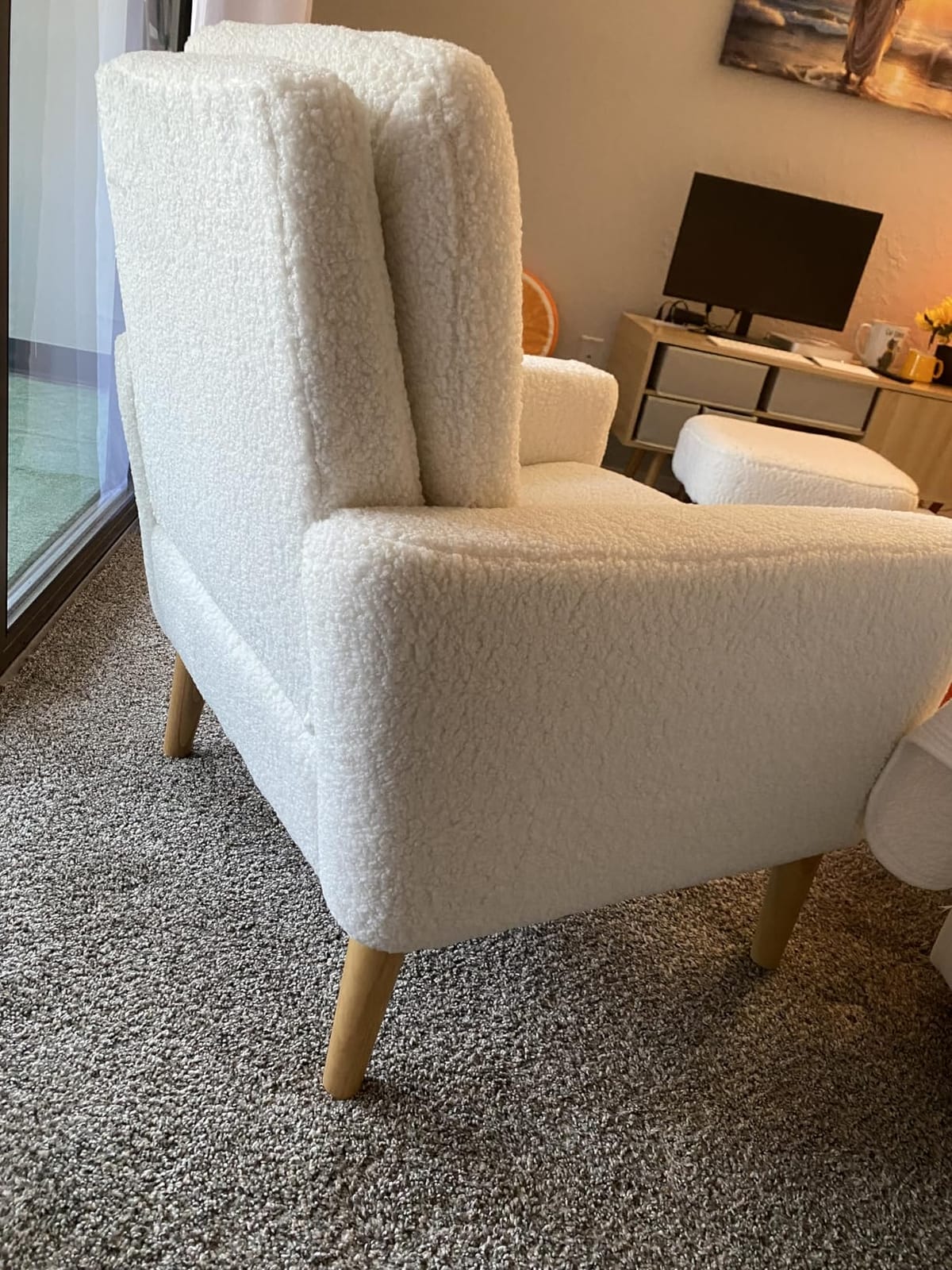 Sherpa Accent Chair, Modern White Teddy Fabric Upholstered Comfortable Armchair, Comfy Reading Leisure Chairs for Bedroom, Living Room, Home Office, Small Sofa Chair with Wood Legs customer photo 2