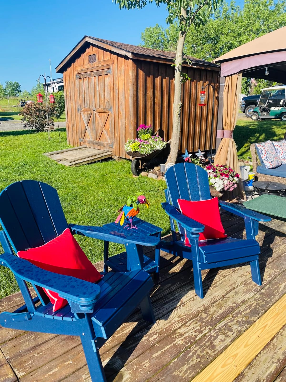 Folding-Adirondack-Chairs Set of 2, HDPE All Weather, Blue | Hidden Cup Holder | 5