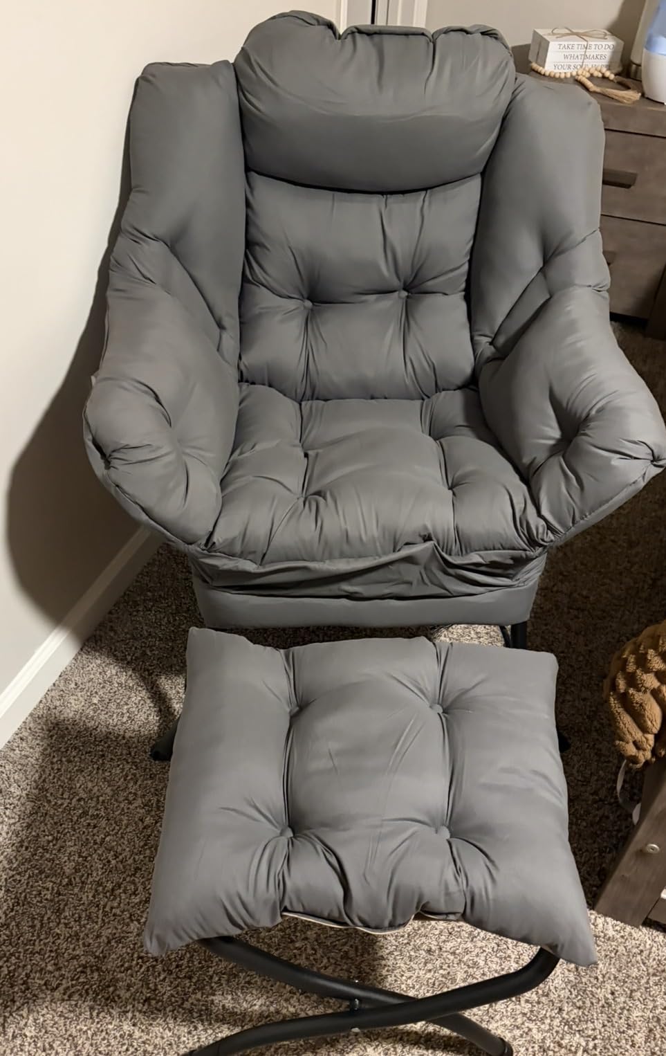 Furlide Lazy Chair with Ottoman, Modern Chair with Folding Footrest, Dark Grey Accent Chair, Comfortable Reading Chair, Oversized Armchairs for Bedroom, Study, Living Room, Courtyard customer photo 1