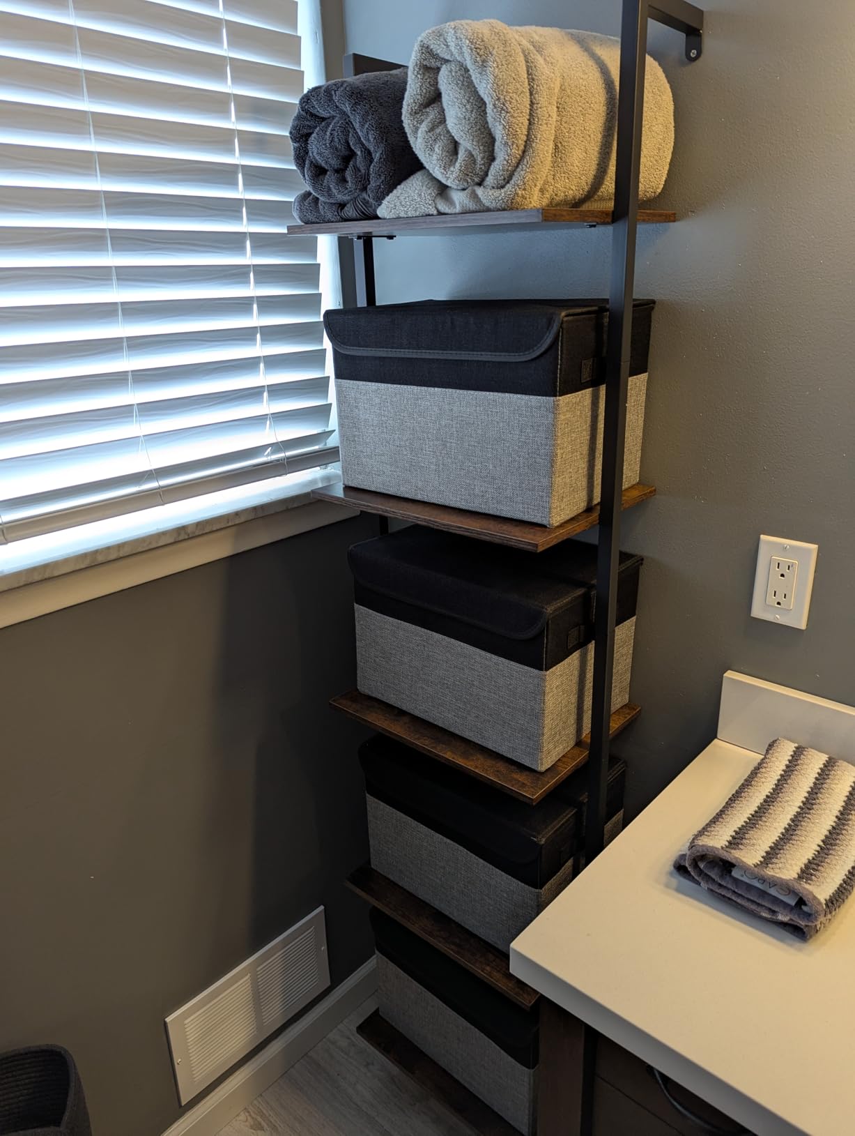 ELYKEN Ladder Shelf, 5-Tier Wood Wall Mounted Ladder Bookshelf | Leaning Storage Shelves with Metal Frame, Vintage Open Display Organizer Rack for Living Room, Bedroom, Home Office, Black customer photo 2