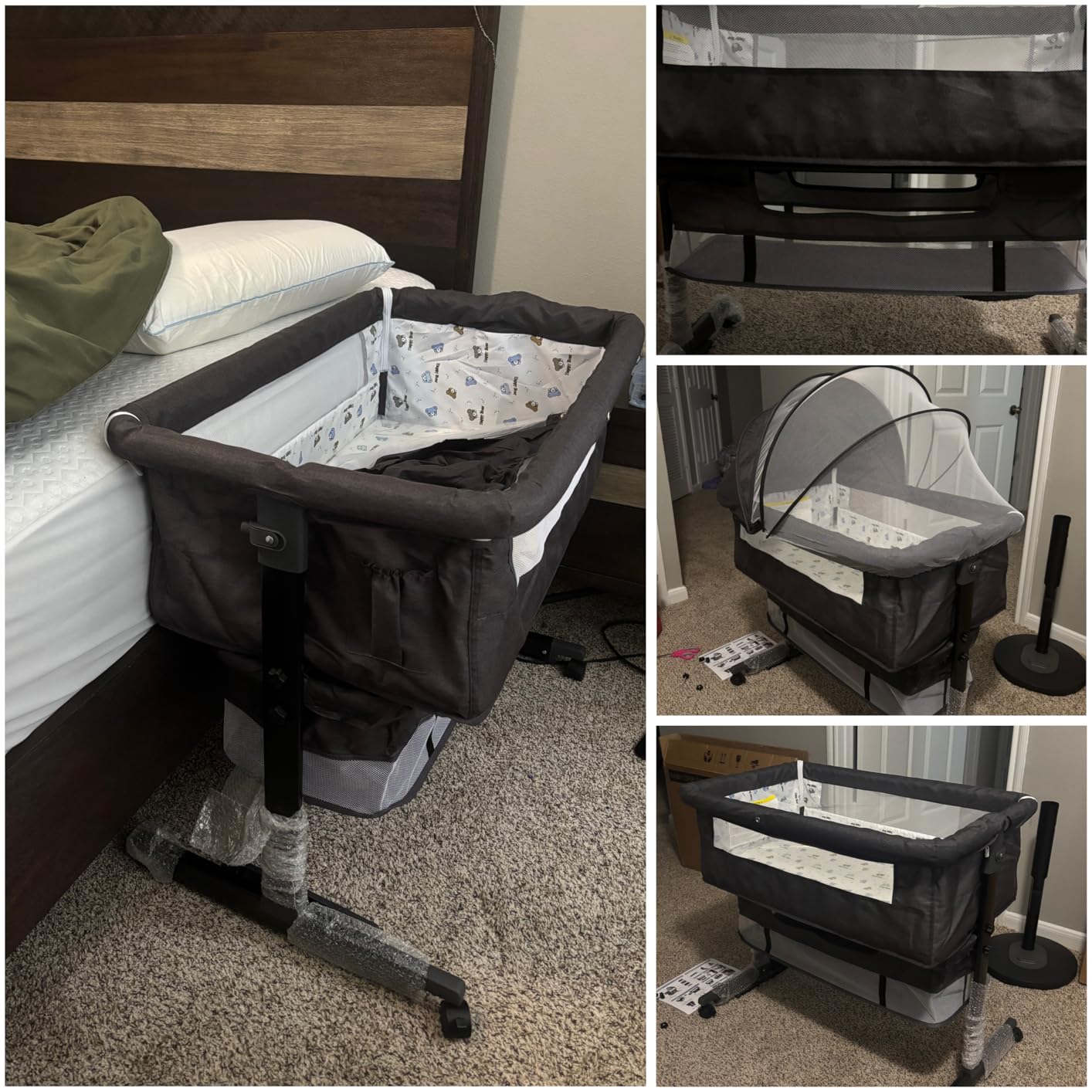 YADAQE Baby Cradle, Freestanding Bedside Bassinet, 3-in-1 Convertible Bassinet with 360° Swivel Wheels, 2026 New Model Adjustable, Easy-Fold Portable Neutral Baby Newborn Bassinet (Dark Gray) customer photo 2