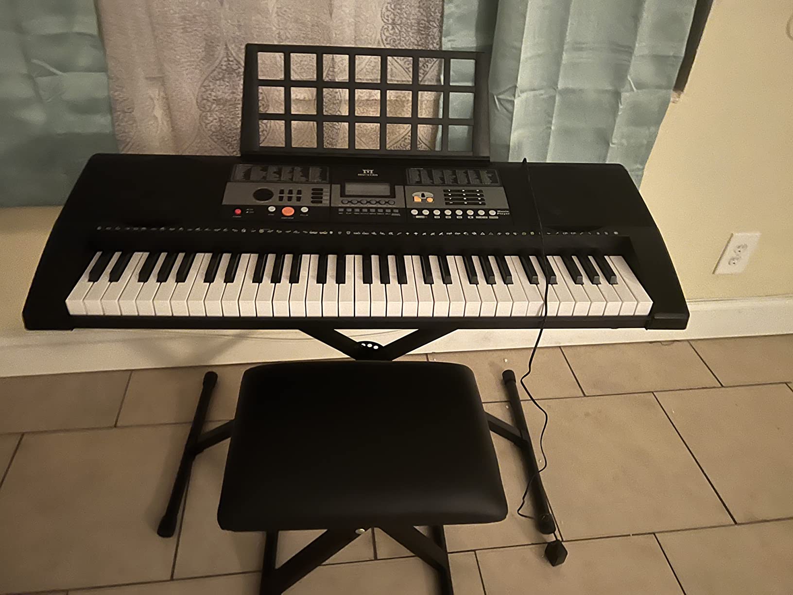 MUSTAR 61 Key Piano Keyboard, Electric Piano Keyboard with Lighted Up Keys | Learning Keyboards Piano for Beginners With Piano Stand, LCD Screen, Headphones, Microphone (Black with Stool) customer photo 1