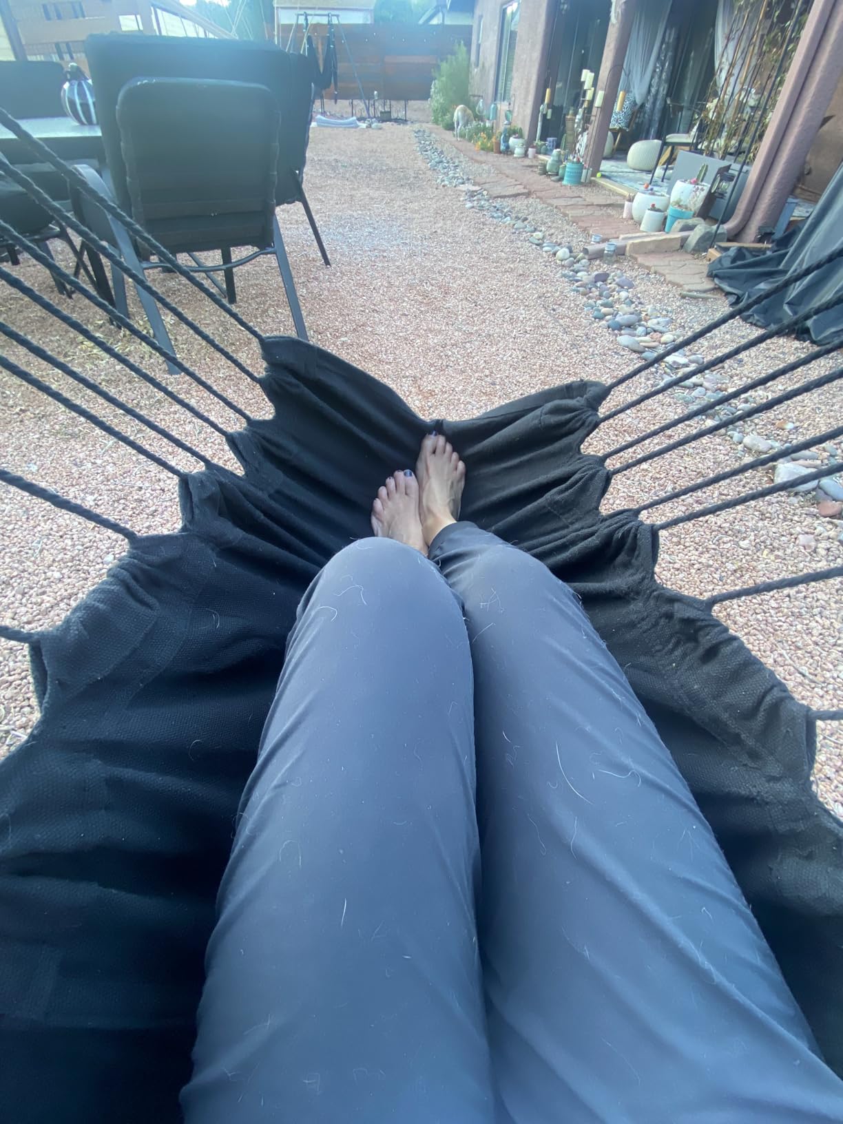 Outerman Hammock Chair, Hanging Chair with 3 Cushions and Foot Rest Support, Durable Metal Spreader Bar Max 500Lbs, Swing Chair for Bedroom, Indoor & Outdoor, Patio, Porch or Tree (Black) customer photo 2
