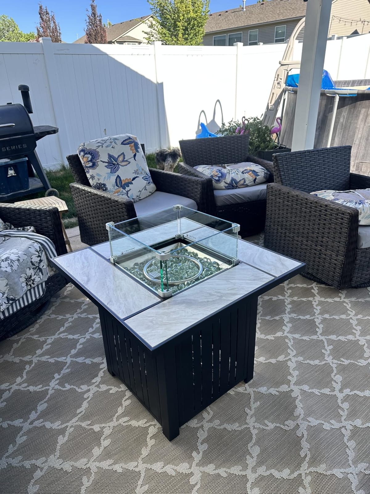 OutVue 30 Inch Propane Fire Pit Table with Real Ceramic Tabletop | 50000 BTU Gas Fire Pit Table with Lid & Glass Rock, Outdoor Fire Pit for Dining or Party, Firepit for Outside, Garden, Yard customer photo 2