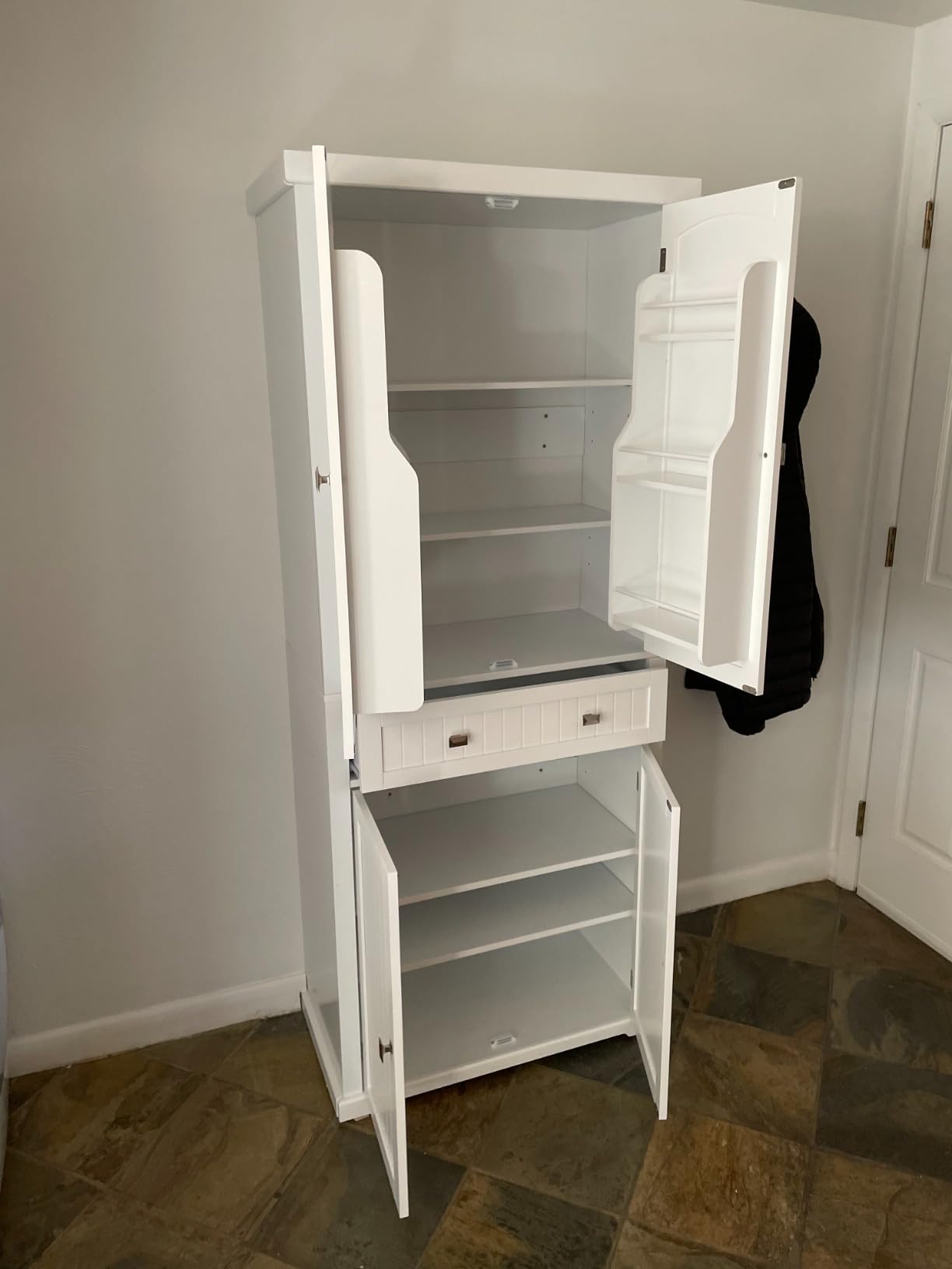 VASAGLE Pantry Cabinet, Freestanding Tall Cupboard with a Drawer | 15.7 x 30 x 71.7 Inches, 2 Cabinets, 4 Adjustable Shelves, White, HELAN Collection UBBC561P31V2 customer photo 1