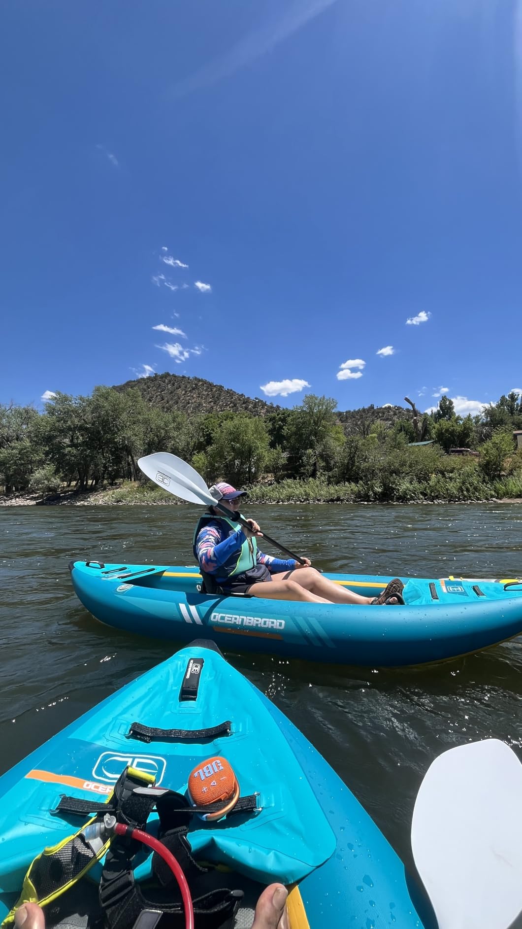 OCEANBROAD Inflatable Sit-in Kayak(NO HIN), 1 Person/2 Person Touring Kayak | Drop-Stitch Floor, 10.5ft/13.7ft, Single/Tandem, Blow Up Kayak for Adults with Paddle, Kayak Seat, Pedal, Hand Pump, Bag customer photo 1