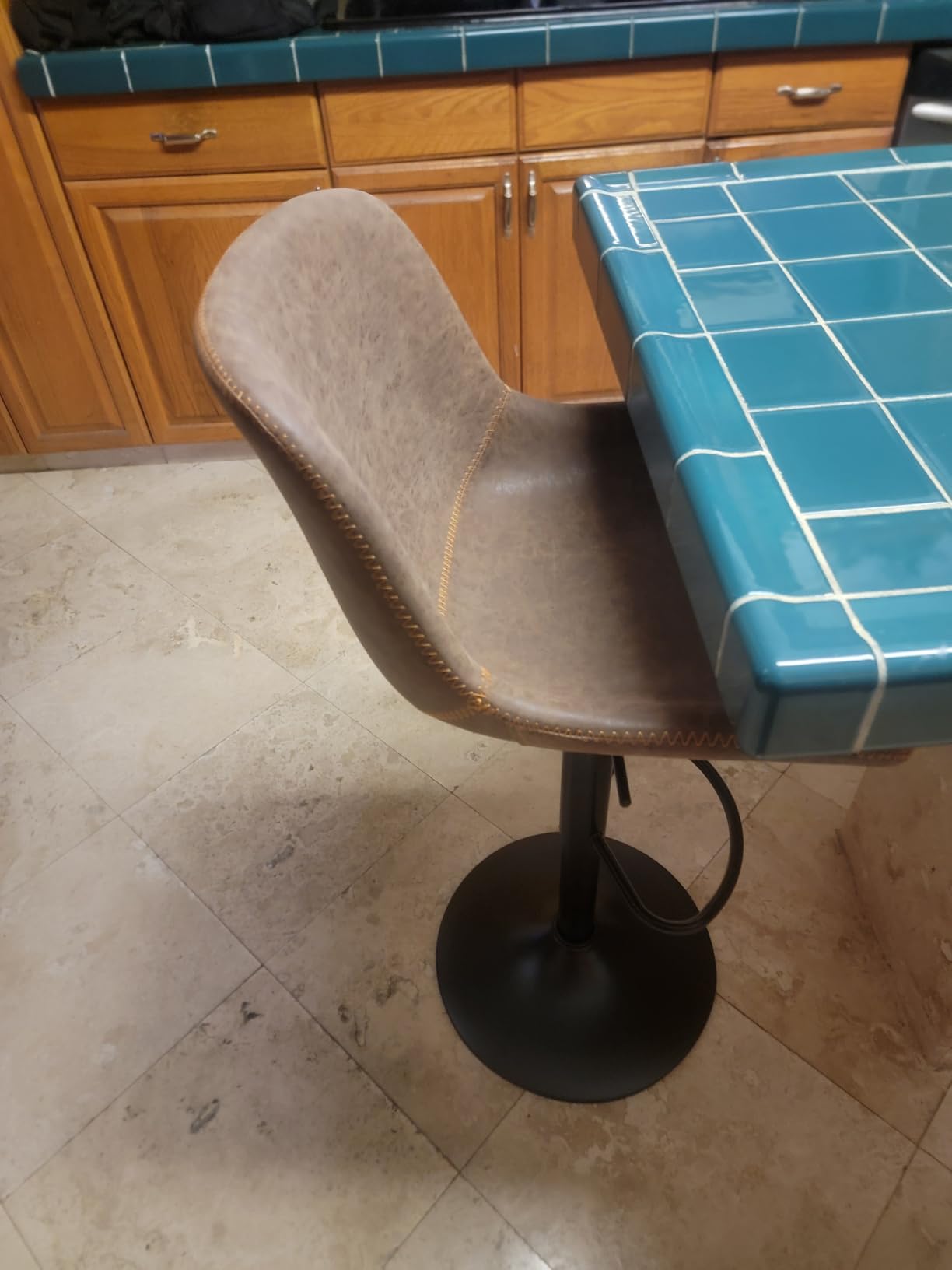Swivel Bar Stools Set 2, Adjustable Height Suede-Like Leather Brown | Counter Height Stools with Back, Tall Armless Modern Bar Chair for Kichen Island, Height Adjust 22.4